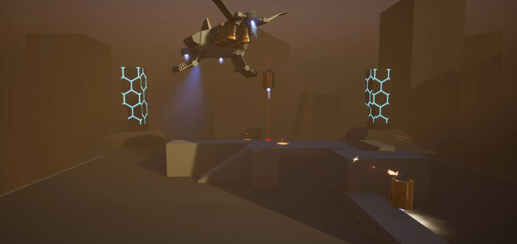 The boss drops pods when traversing the generated spline. Once dropped the Pods provides some cover in sweeping arcs towards the player