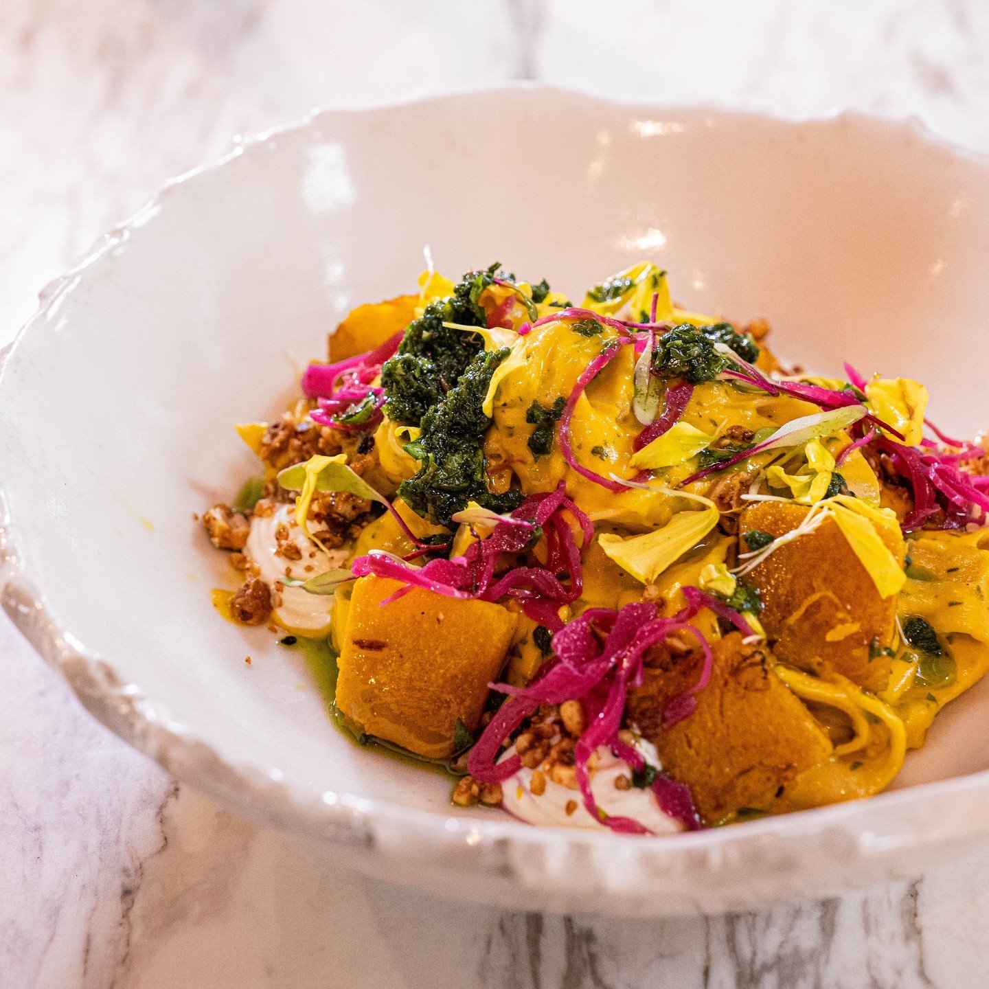 MISO &amp; PUMPKIN TAGLIATELLE
 
Boursin, honey granola, pumpkin &amp; sage butter, pickled onions
 
Vegetarians and vegans we have got you! We have a full, separate three course vegetarian and vegan menu available.

Book your table online (link in b