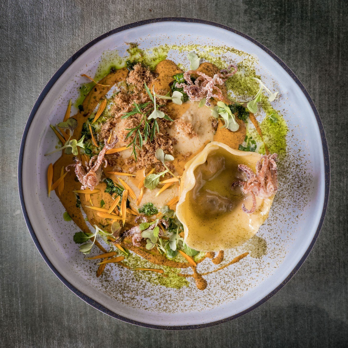 OCTOPUS TORTELLINI
 
Gremolata, candied lemon, brie custard, biltong floss, crispy squid
 
There is less than a week until our FOOD &amp; WINE PAIRING DINNER WITH MULLINEUX WINES. Be sure to join us for a night of luxurious indulgence featuring the e