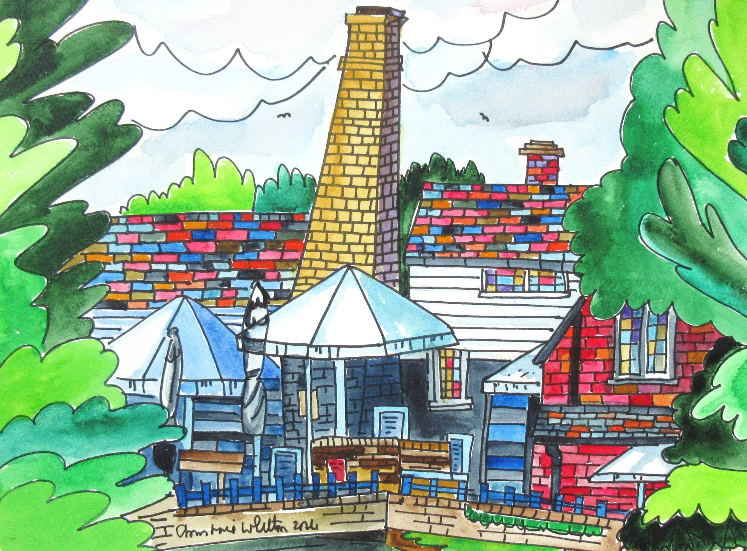 The Waffle House Kingsbury Watermill St Albans Watercolour Painting by Ann Marie Whitton Price 250.JPG