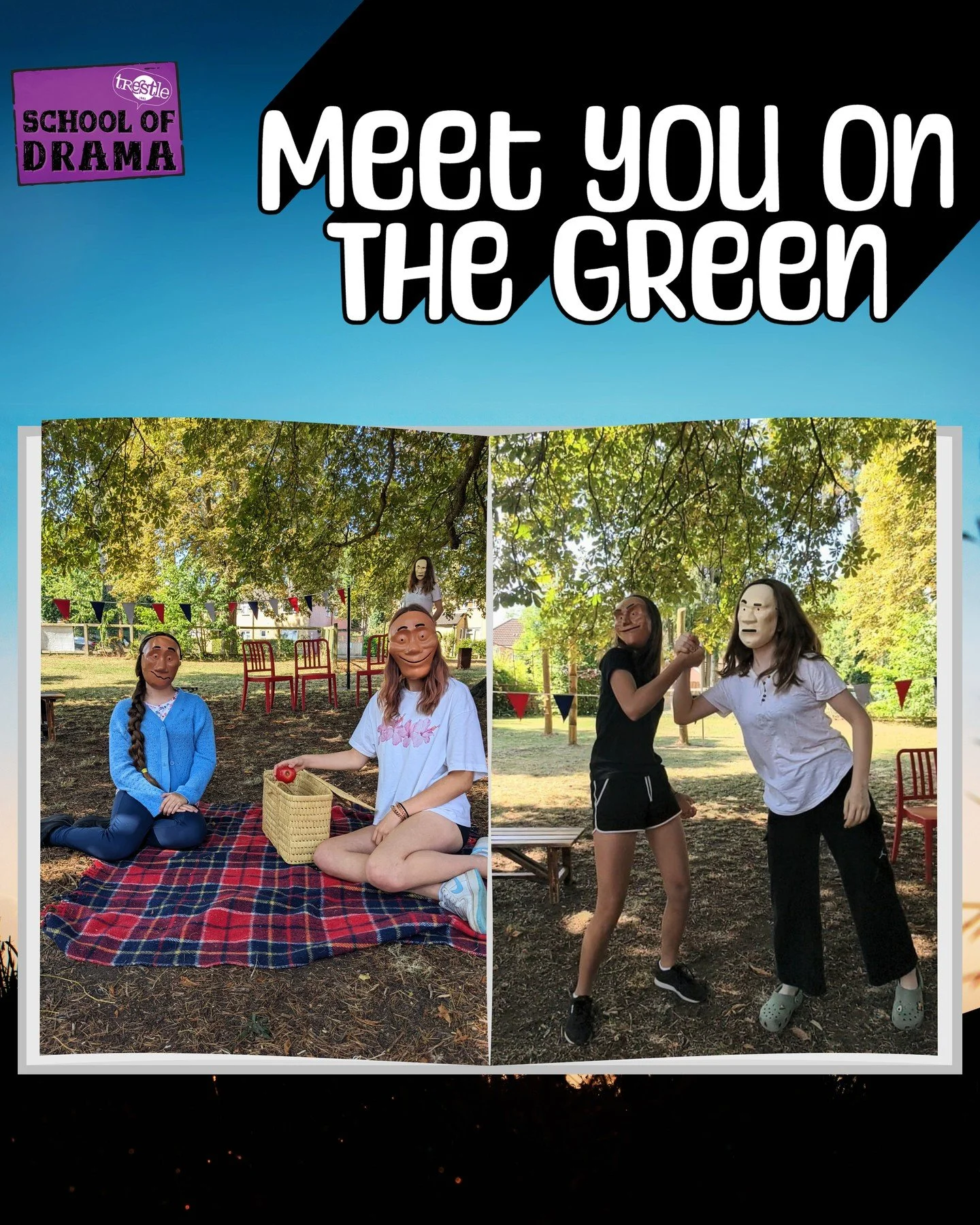 From picnic dates to games with mates, what an eventful day on The Green! ⁠
⁠
Thanks to all our brilliant mask performers for putting on such a fantastic outdoor performance, you are all wonderful!⁠
⁠
#masks #masksinaction #trestlemasks #summerschool