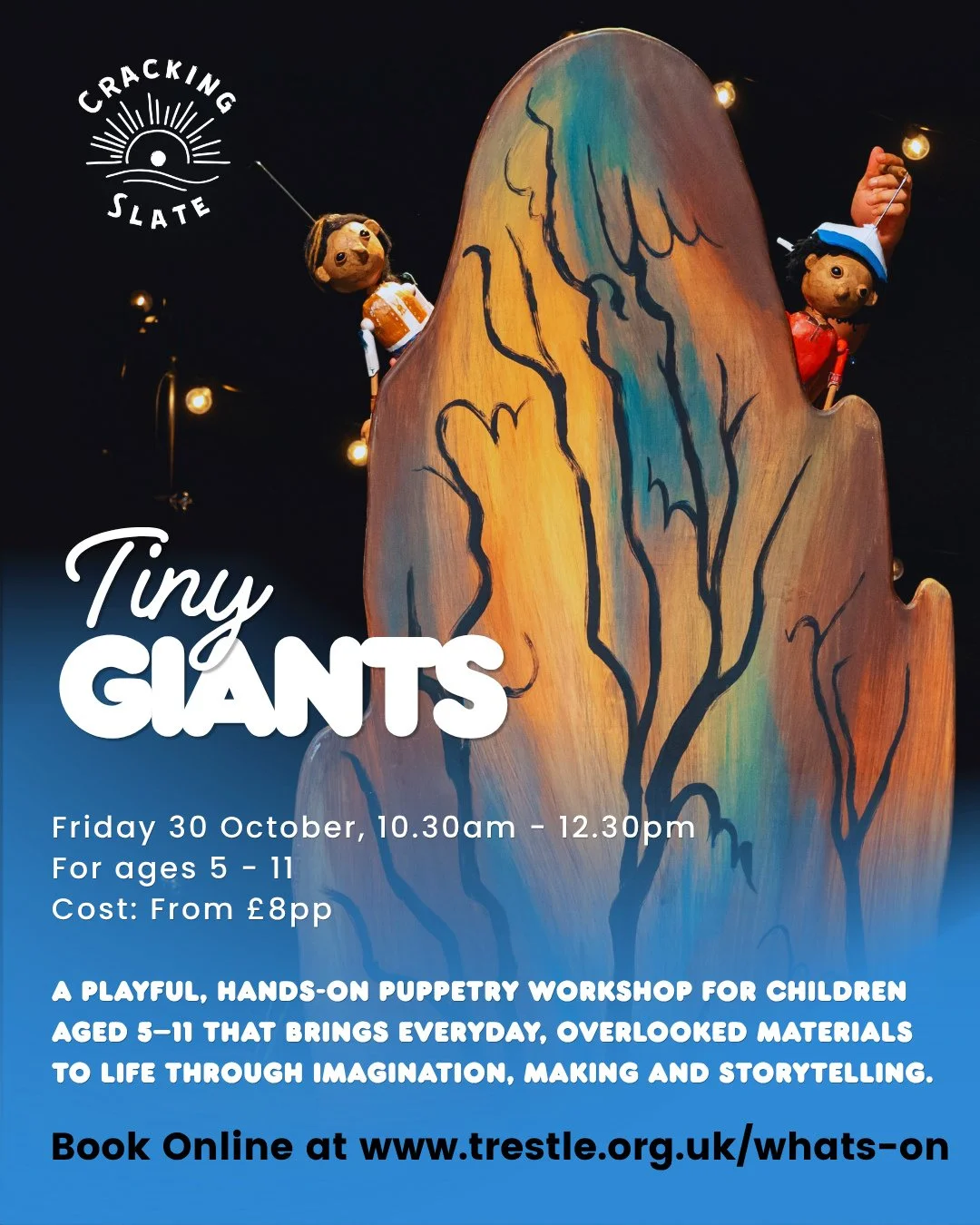Calling all little makers! Tiny Giants is coming to Trestle Arts Base this October.⁠
⁠
We're thrilled to be hosting Tiny Giants, a playful, hands on puppetry workshop for children aged 5 to 11, brought to us by the fantastic team at @CrackingSlate.⁠
