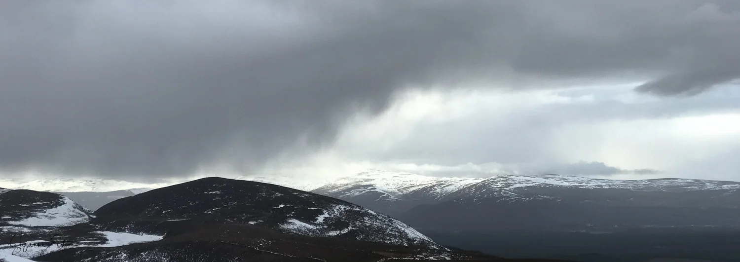 The view across the Cairngorm mountains from the ski centre main car park.