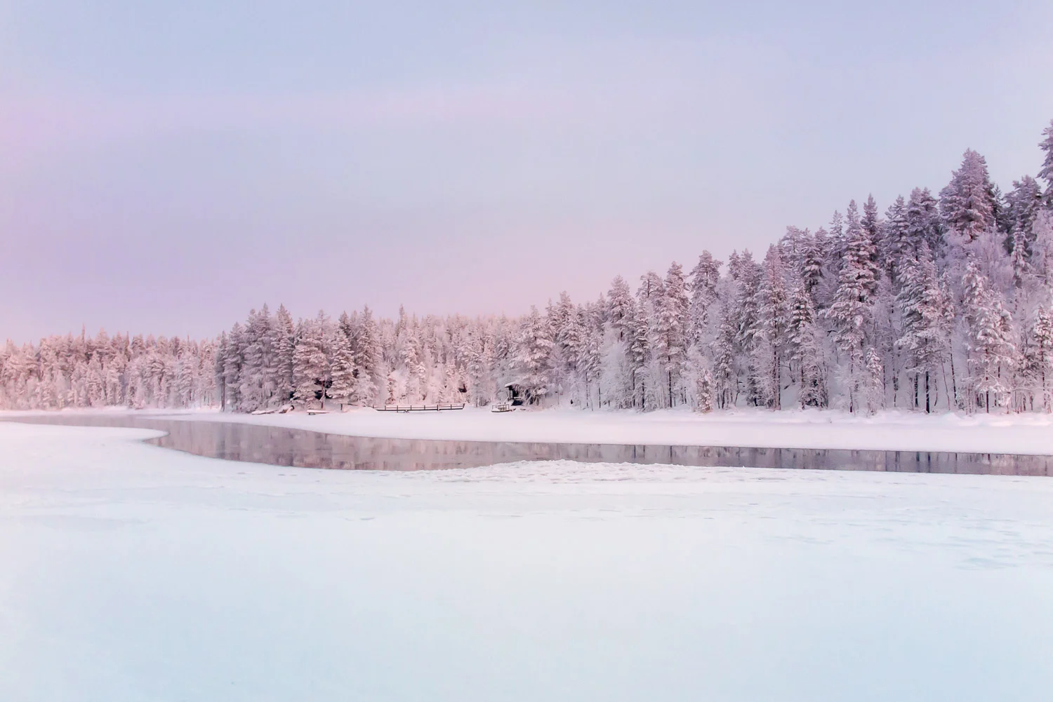 Jyrävänjärvi Lake has small summer lodges on the shoreline