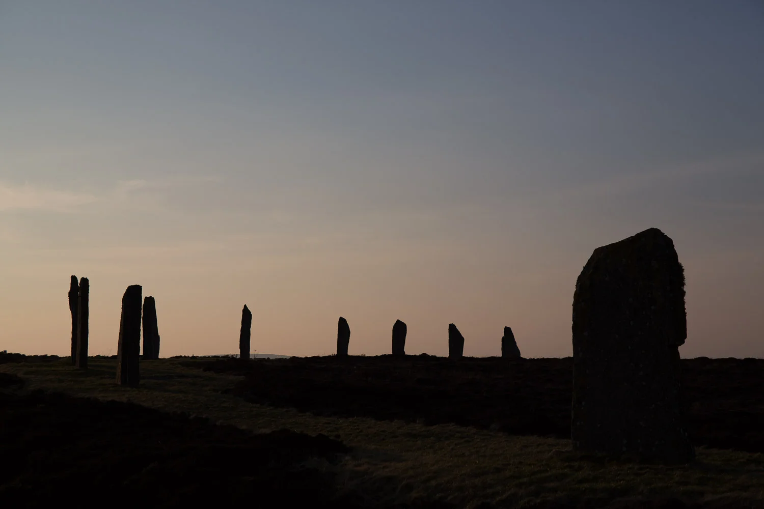 The ring of Brodgar is an ancient Neolithic Stone Circle in Orkney, Scotland