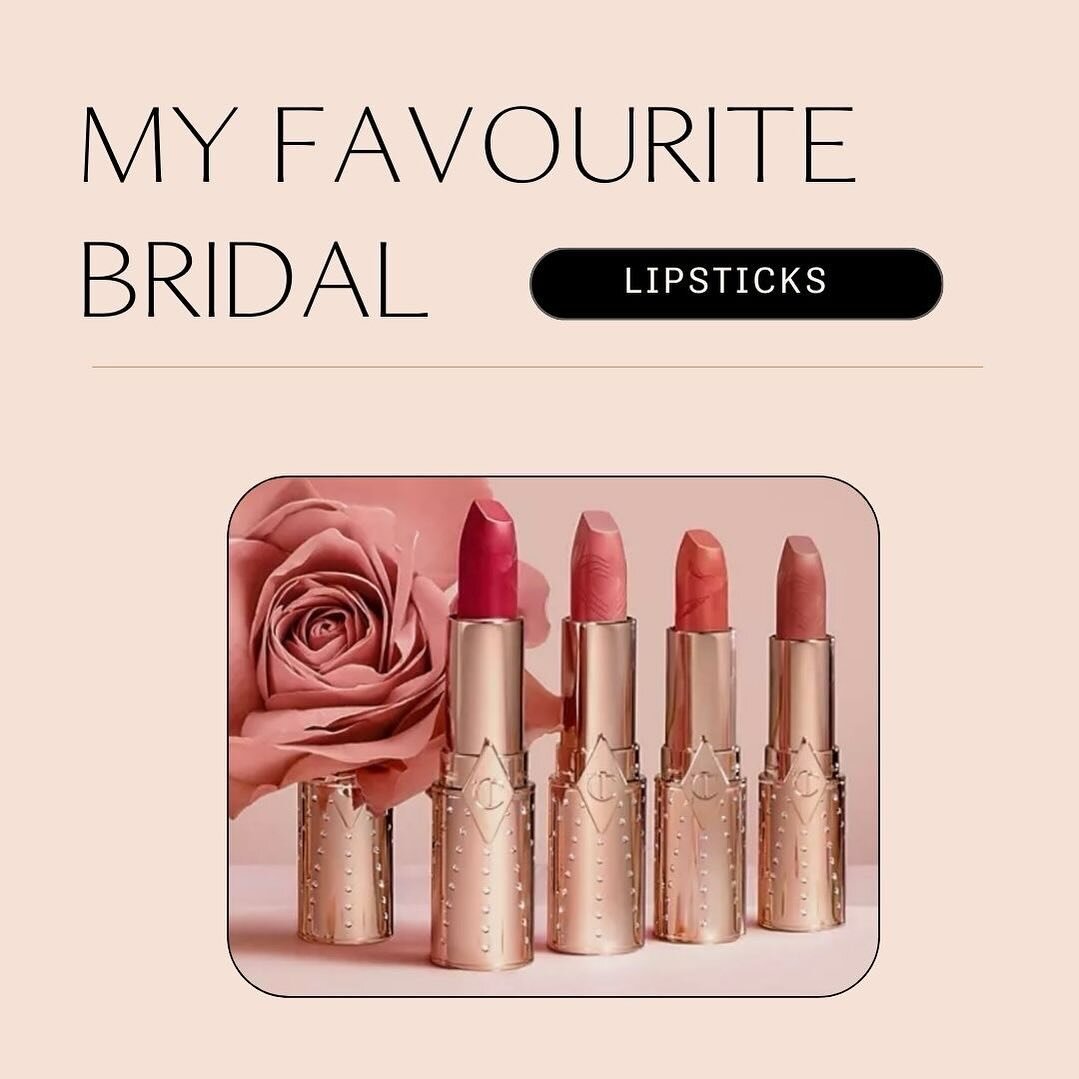 💄 F A V E  B R I D A L  L I P S T I C K S 💄
⠀⠀⠀⠀⠀⠀⠀⠀⠀
⠀⠀⠀⠀⠀⠀⠀⠀⠀
Every year has its favourites and before wedding season I always refreshed my most used colours. 
Last year Charlotte Tilbury In Love with Olivia was one of my most popular bridal lips