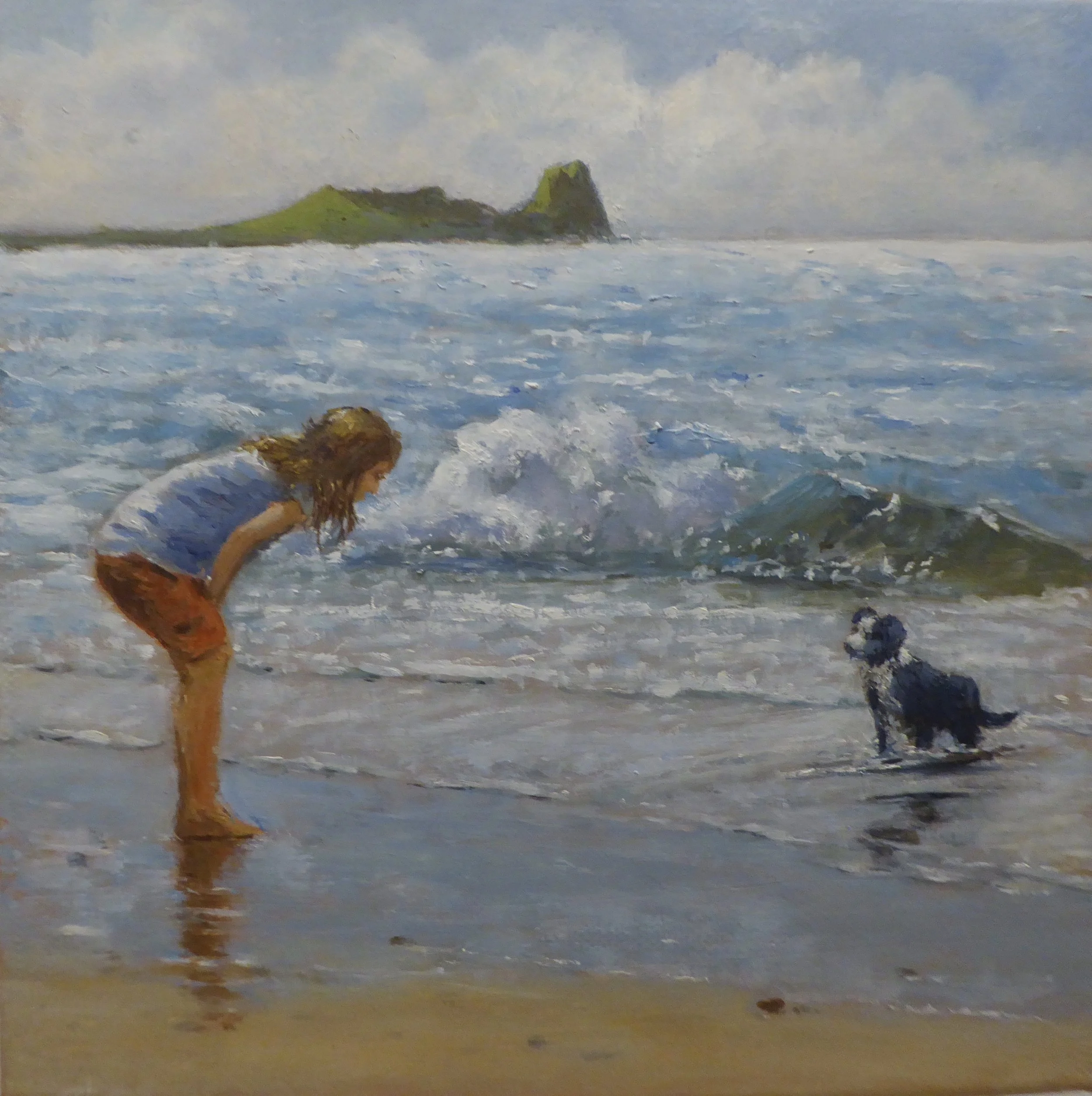 PLAYING IN THE WAVES 8 x 8 inches - £125