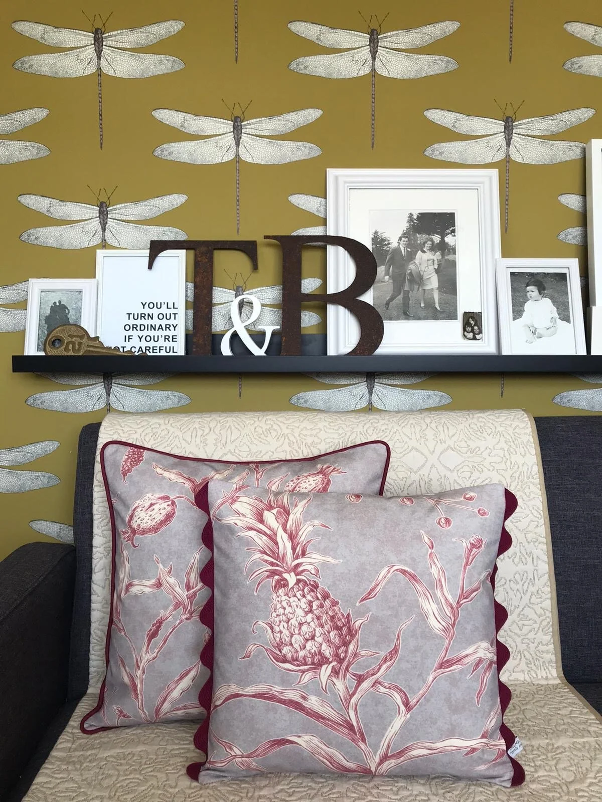 Lewis &amp; Wood Squawk Parma Pink 40cm Square Piped Handmade cushion