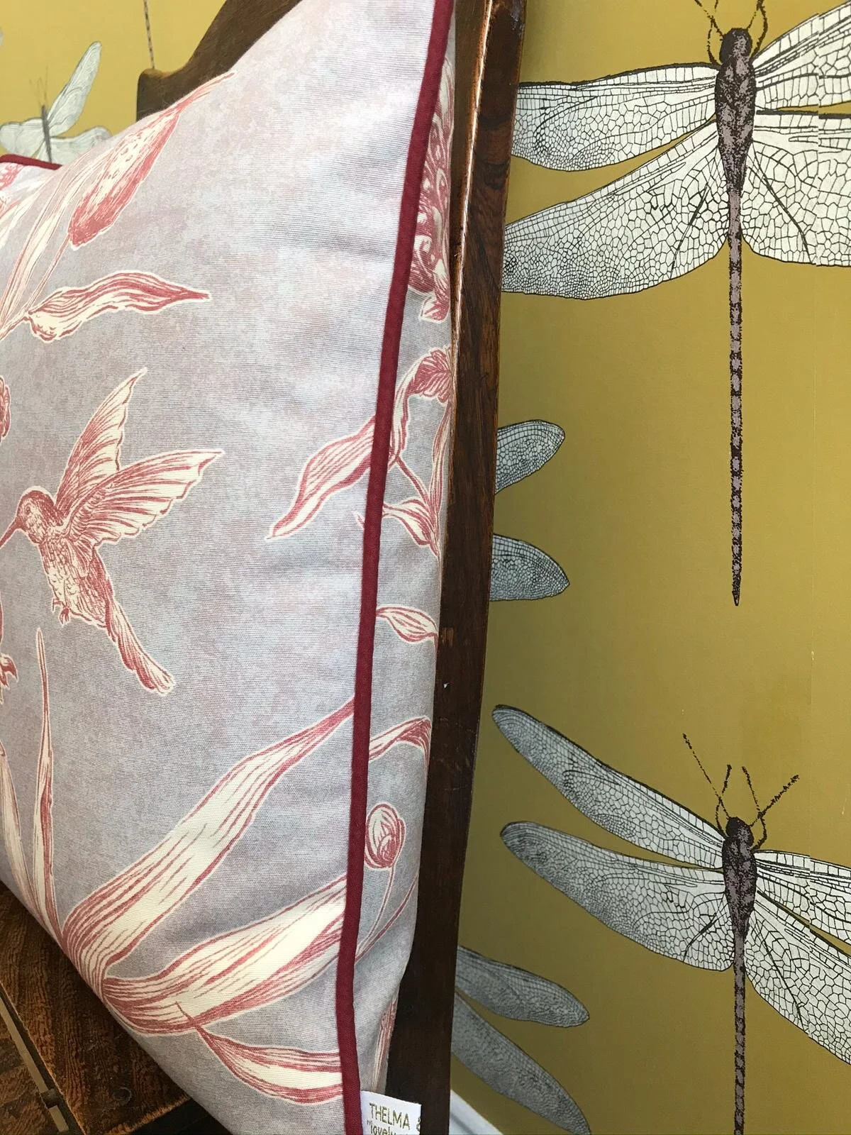 SALE Handmade Lewis &amp; Woods Squawk botanical print 45cm luxury square feather filled cushion with piping