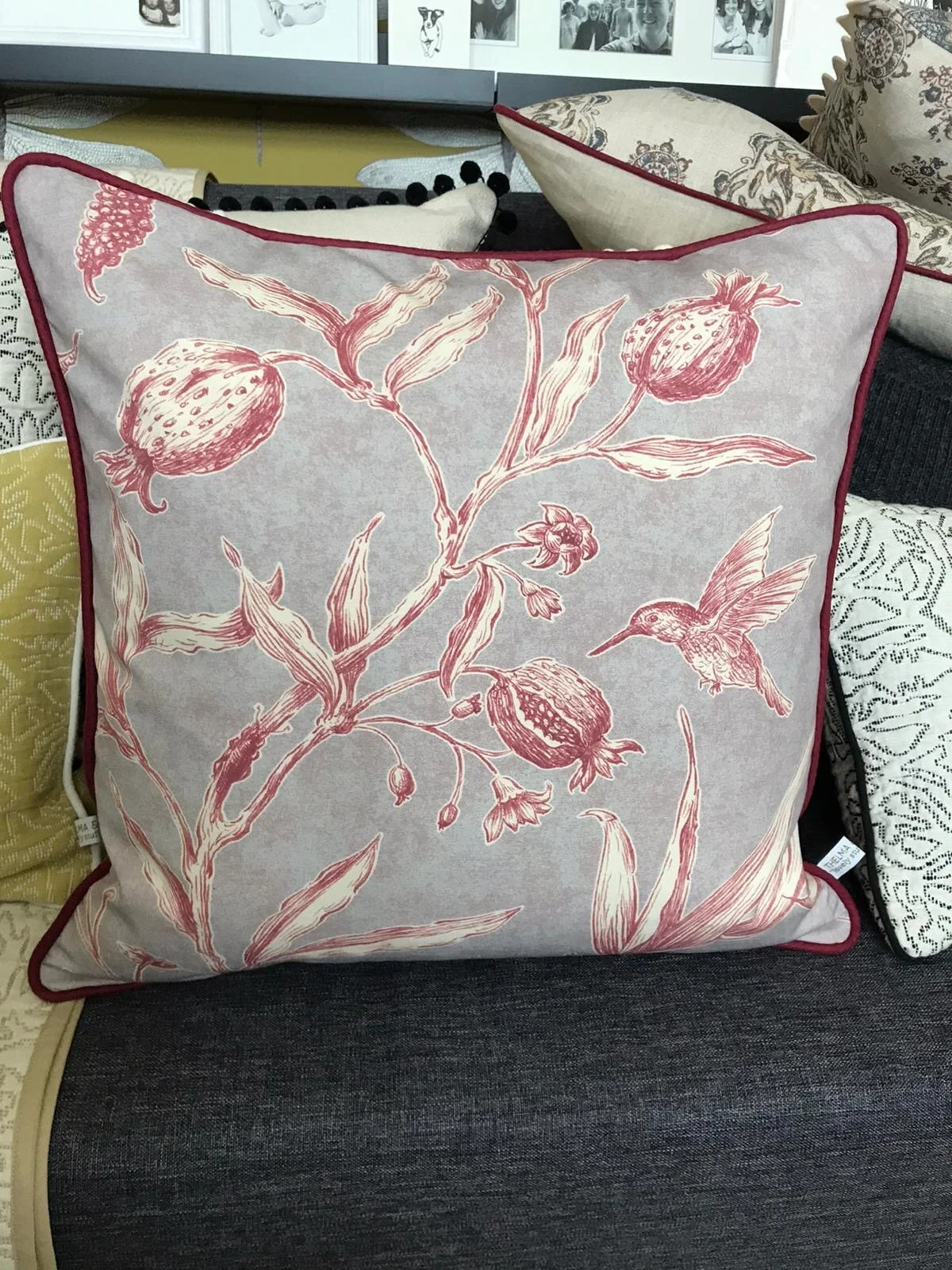 SALE Handmade Lewis &amp; Woods Squawk botanical print 45cm luxury square feather filled cushion with piping