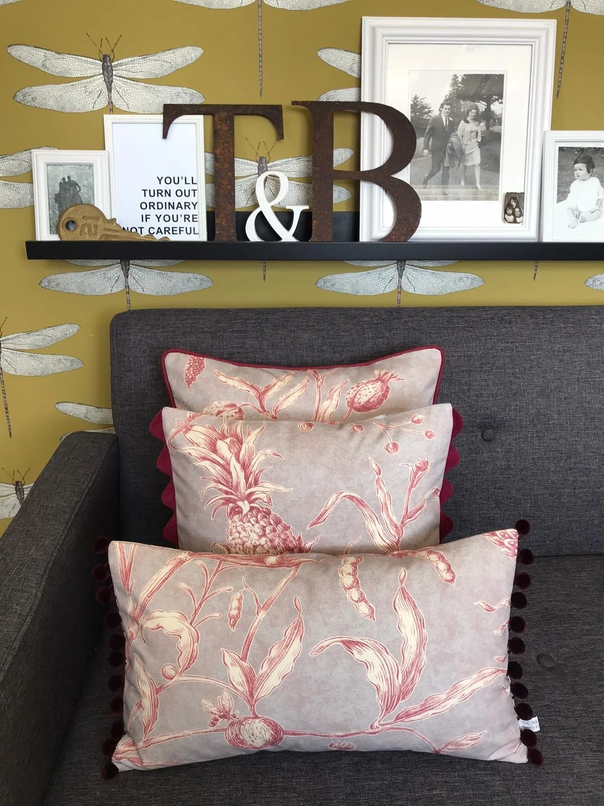 SALE Handmade Lewis &amp; Woods Squawk botanical print 45cm luxury square feather filled cushion with piping