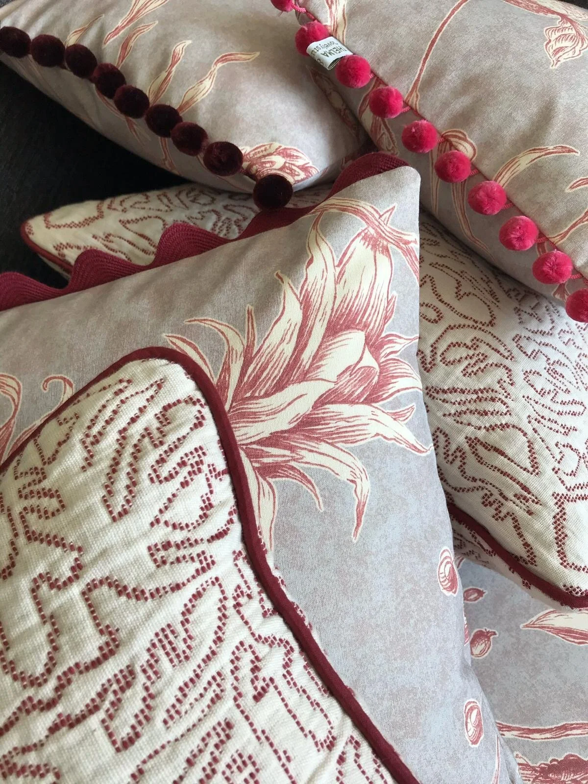 SALE Handmade Lewis &amp; Woods Squawk botanical print 45cm luxury square feather filled cushion with piping