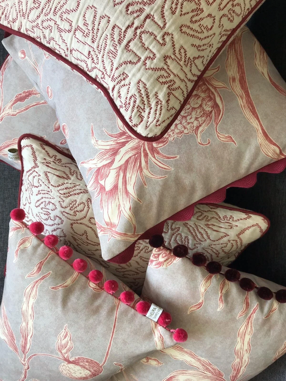 SALE Handmade Lewis &amp; Woods Squawk botanical print 45cm luxury square feather filled cushion with piping