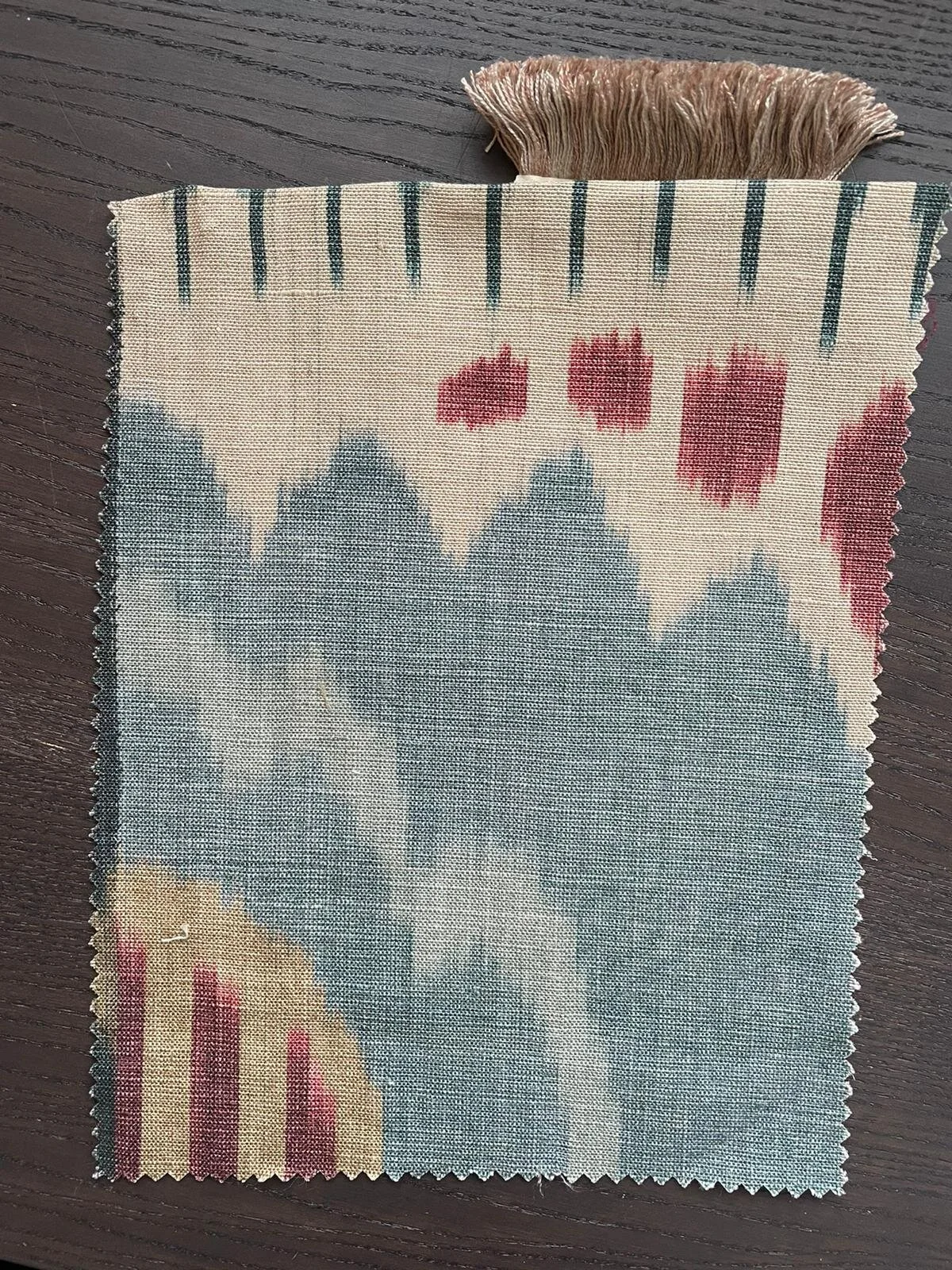 Lewis &amp; Wood fringed handmade cushion,luxury, kimono, Bristol red blue beige green square