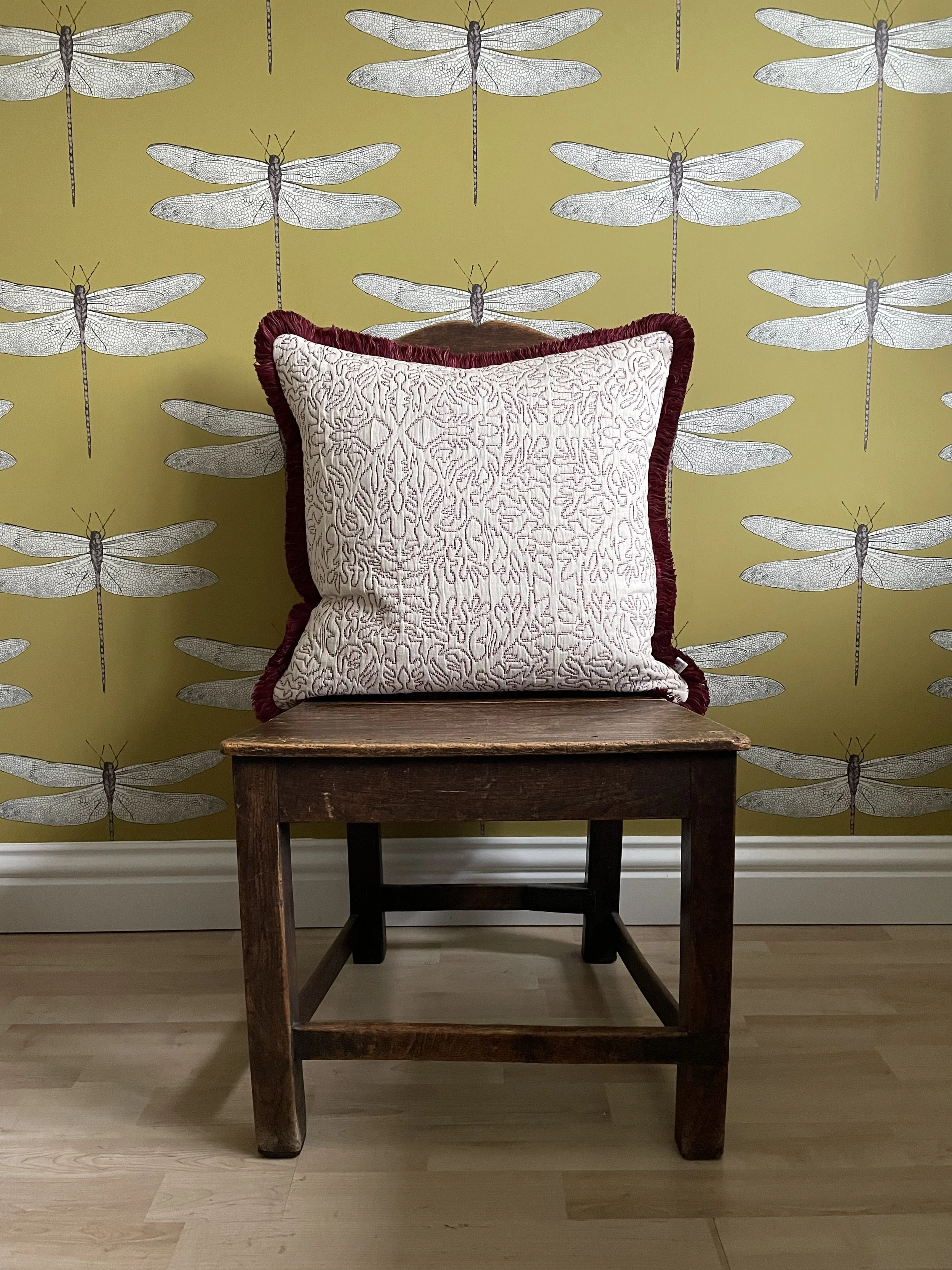 MADE TO ORDER Lewis &amp; Wood Stockholm Stitch 60cm x 60cm Square Cushion with fringing