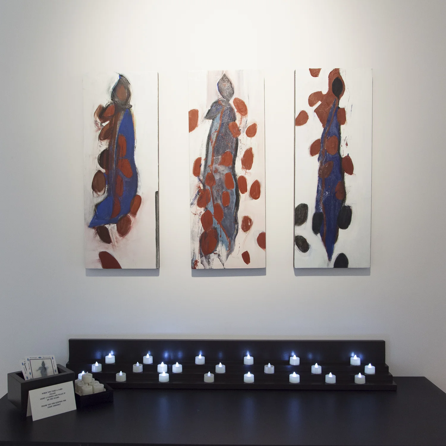 Ground/Underground Installation, The Virgin of the Bean Triptych, Oil on Birch Panel, each 29 x 11 inches