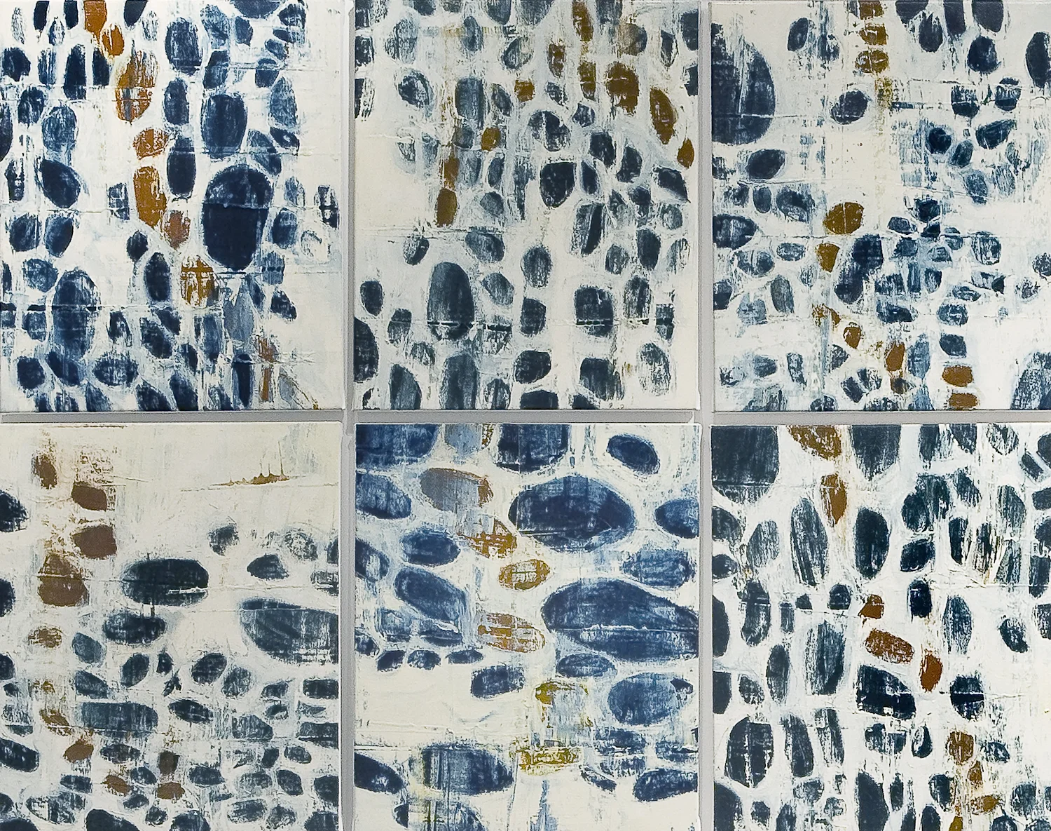 Walking in Time, Installation Detail, Oil on Canvas, each canvas 24 x 20 inches