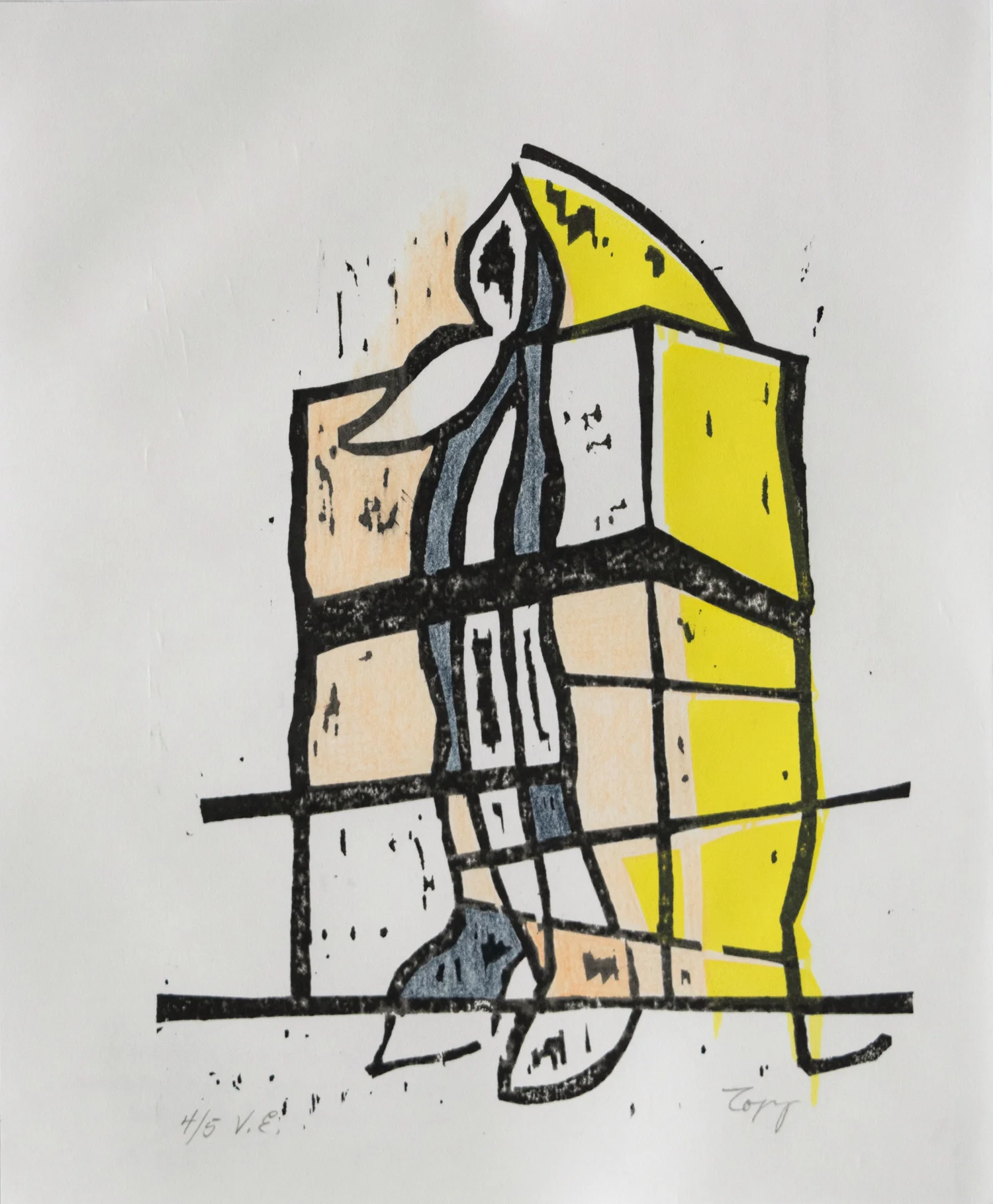 The Virgin Bound, Watercolor Woodcut, Silkscreen, Colored Pencil, 11 x 8.5 inches, Var. Ed. of 5