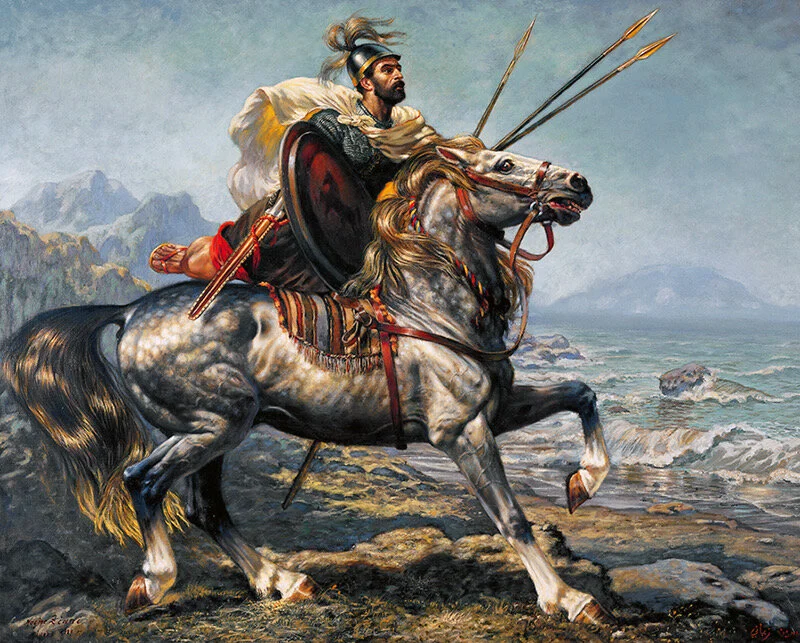 Algerian artist Hocine Ziani’s magnificent painting of a Numidian cavalryman captures the essence of the ancient North African horsemen. I originally believed this to have been a representation of Hannibal but Hocine clarified that it was indeed a N…
