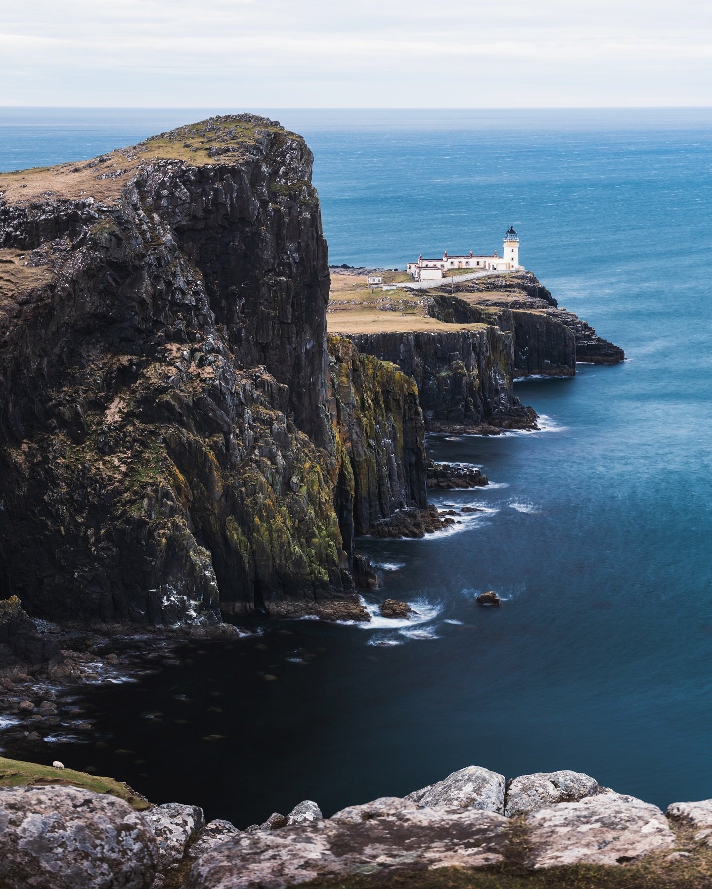 Neist point lighthouse, located on the westerly tip of Skye. We arrived hoping for a beautiful sunset (some of us more hopeful than others) but ended up with a flat overcast few hours. Still, it was nice to shoot this stunning location and break out 