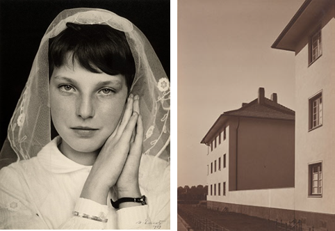 Vlnr: Communieportret van een meisje, Limburg (1959) © Werner Mantz / Nederlands Fotomuseum. Appartement aan de Ruhrorterstrasse, Keulen (ca. 1929) © Werner Mantz / Museum Ludwig