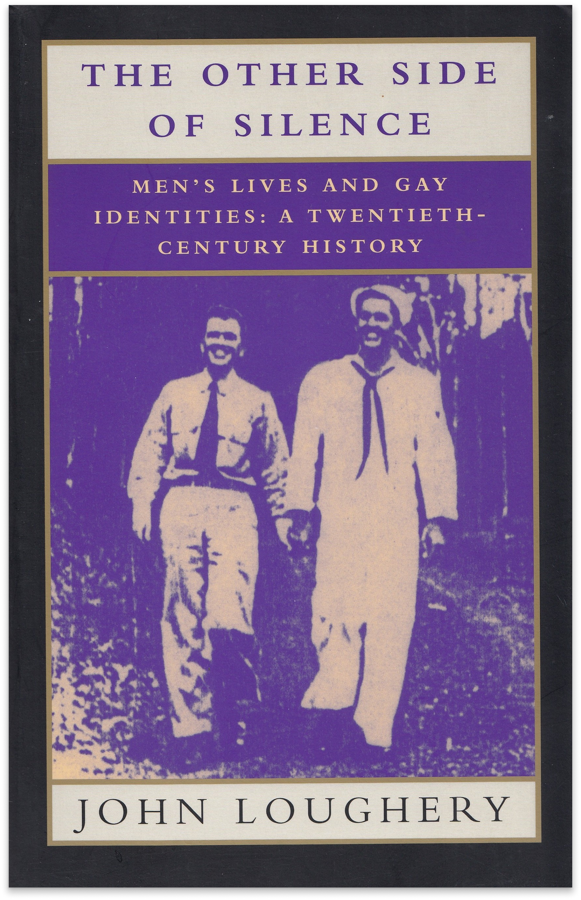 Cover of The Other Side of Silence by John Loughery, showing a purple-toned photo of two young men walking together