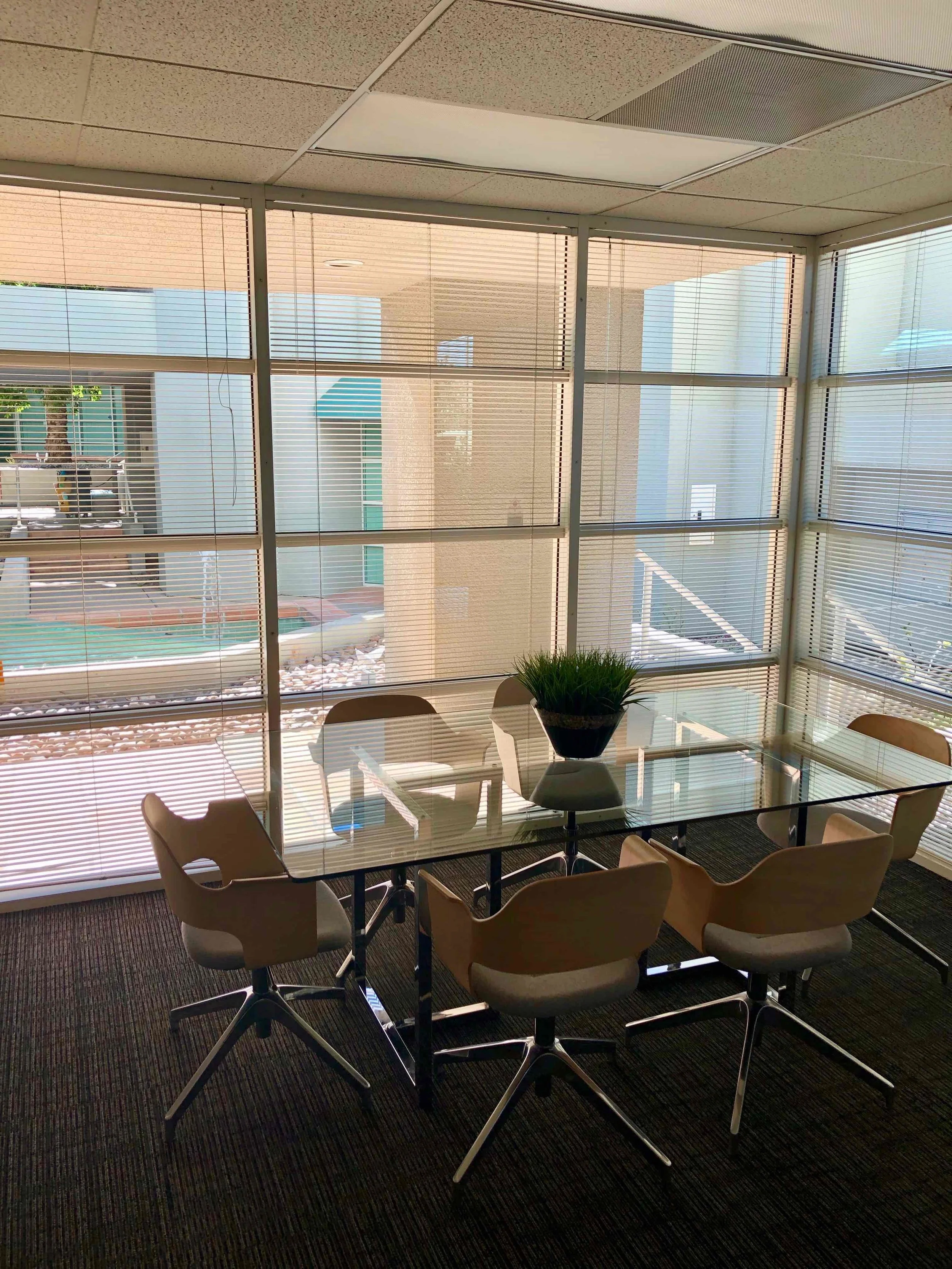 Host your conferences with views of modern desert landscaping and relaxing water feature