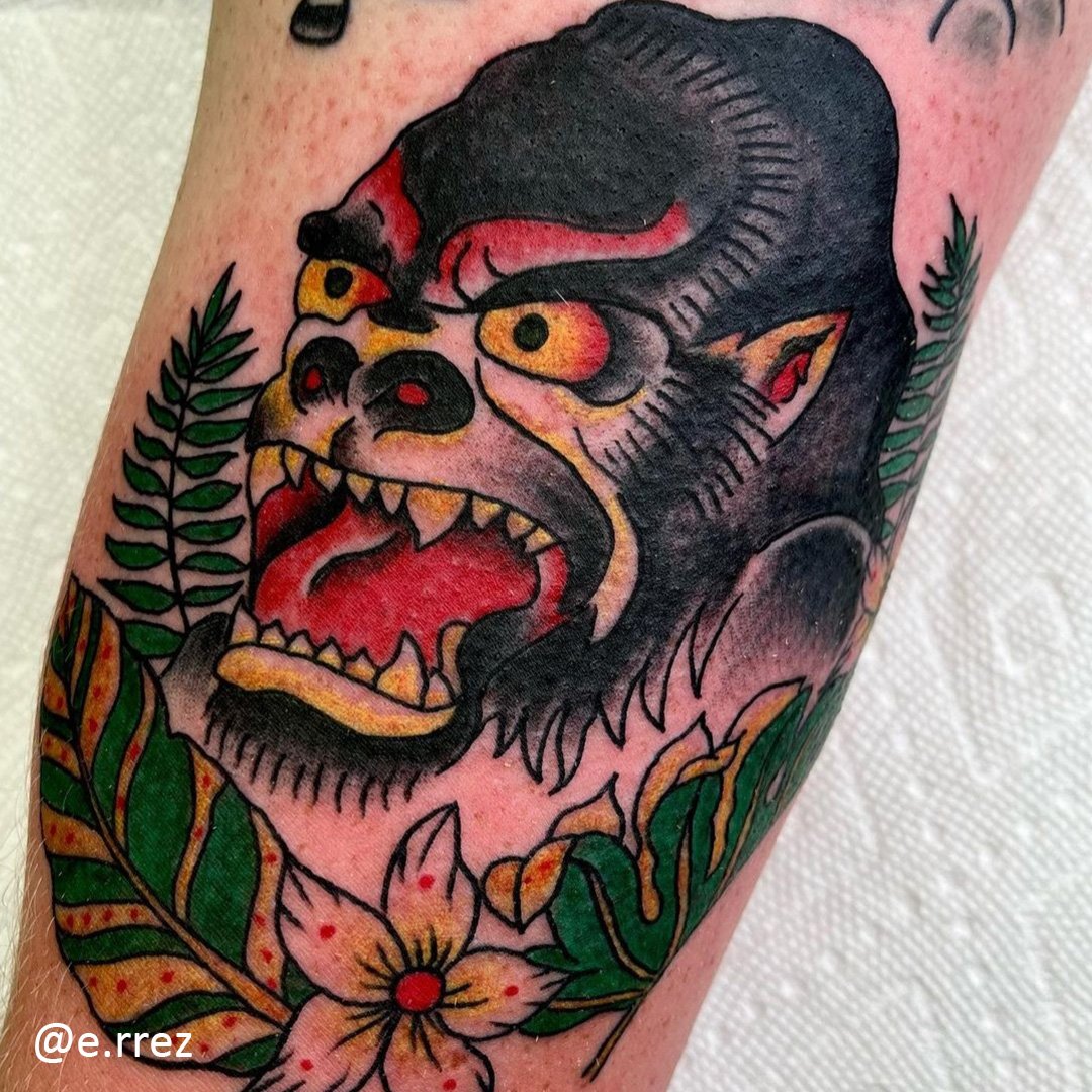 Gorilla neck piece by Si and  Ink Inn Tattoo Studio  Facebook