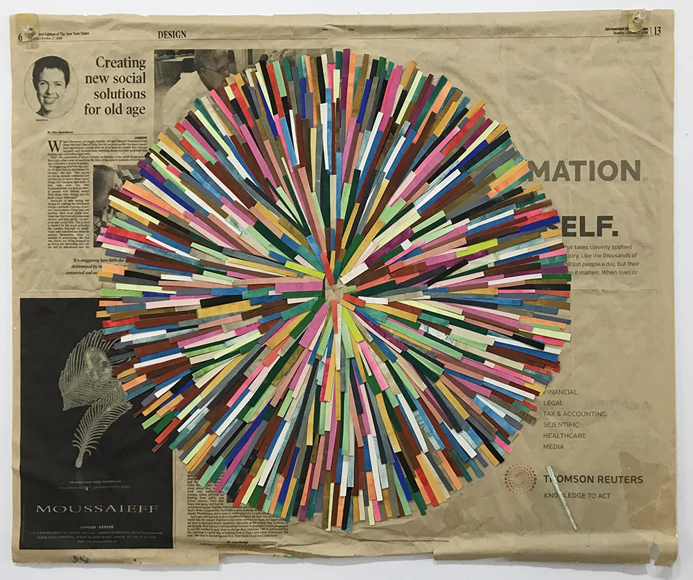 Burst, 2008 gouache on paper, newspaper 58 x 69 cm