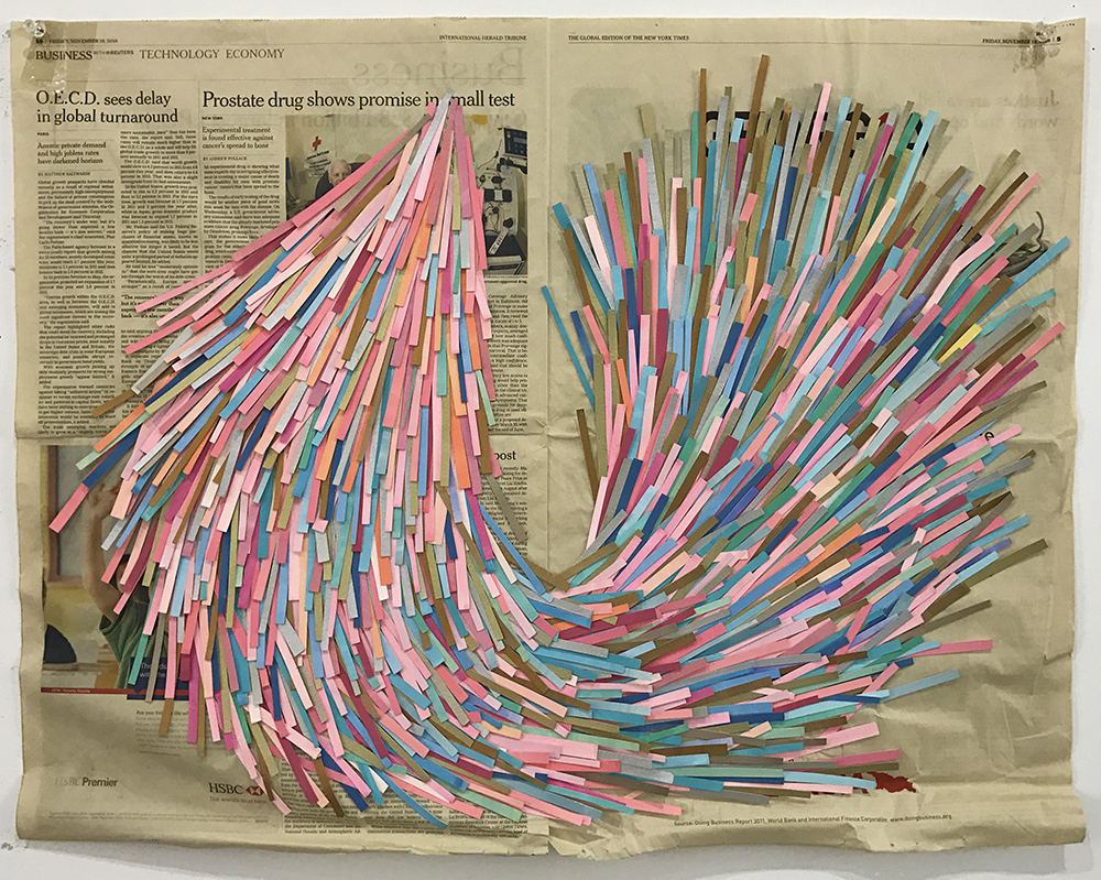  Spurt, 2011  gouache on paper, newspaper  58 x 69 cm 
