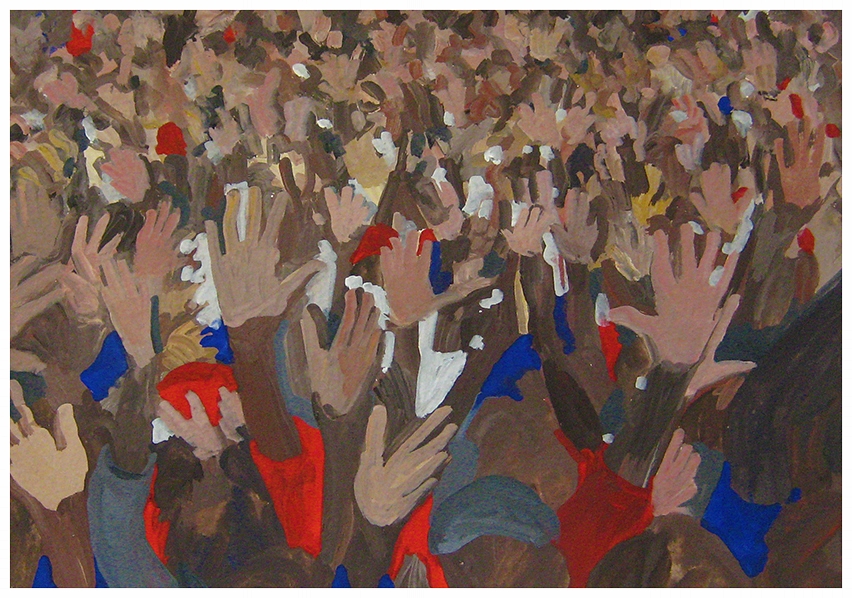  Hands, 2008  gouache on paper  7 x 10 in. 