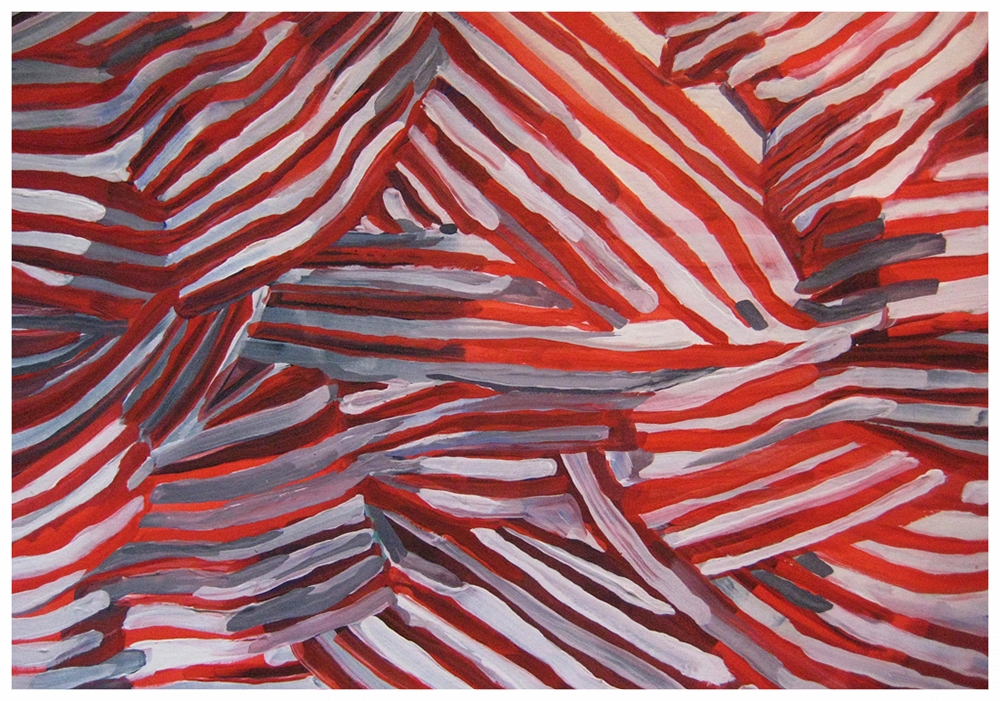  Red and white stripes, 2008  gouache on paper  7 x 10 in. 