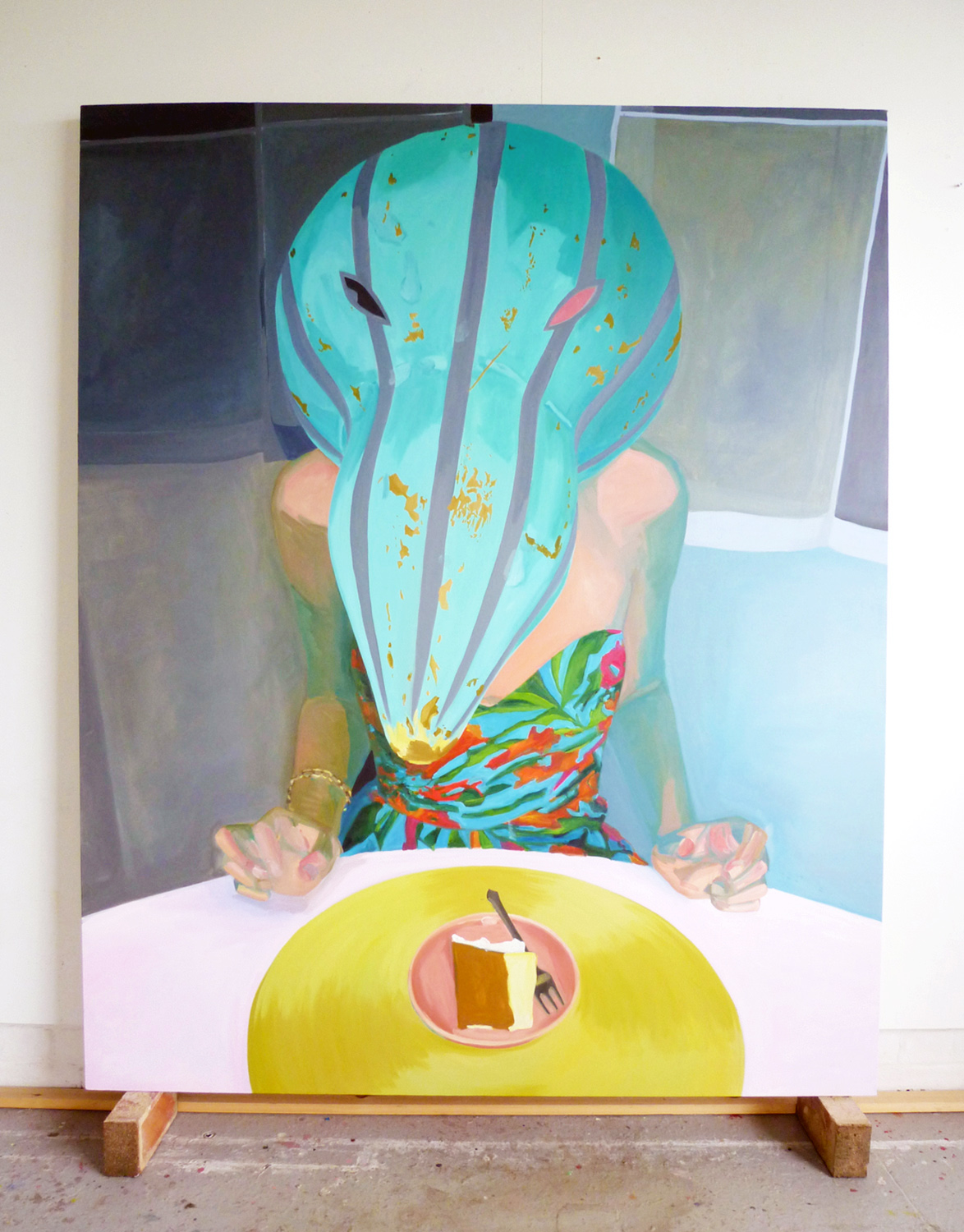  Dinner with patung (self-portrait), 2010  oil on canvas  185 x 150 cm 