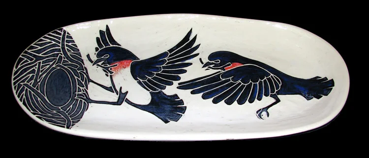 Nest-building Bluebirds Oblong Platter