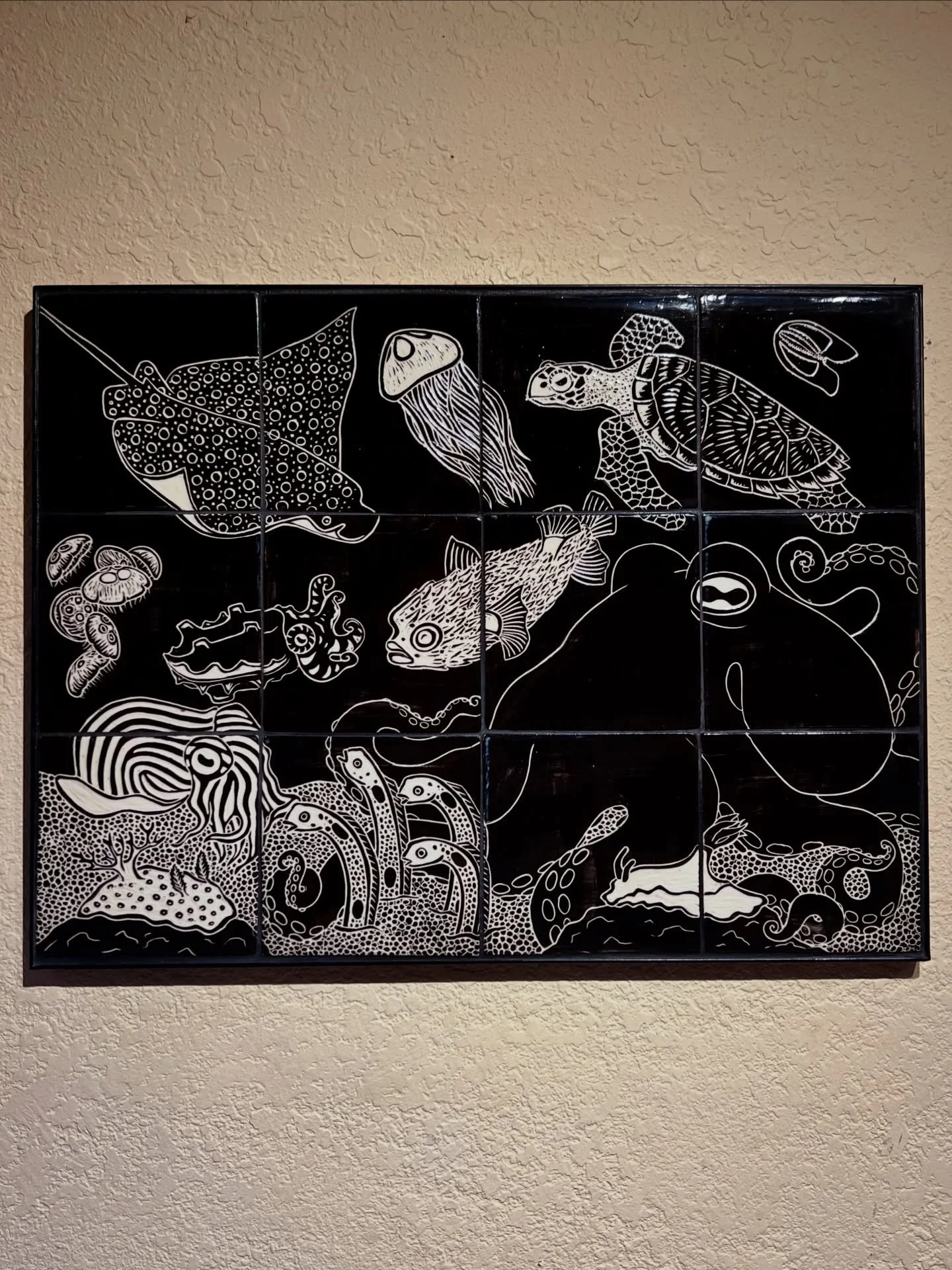 Framed Coral Garden Tile Set finished and ready to mail off.  This can be hung on any sturdy wall (these customers are putting it in their kitchen- removable in case they move). Message me if you have tile needs&hellip; I love these projects!

#tiles