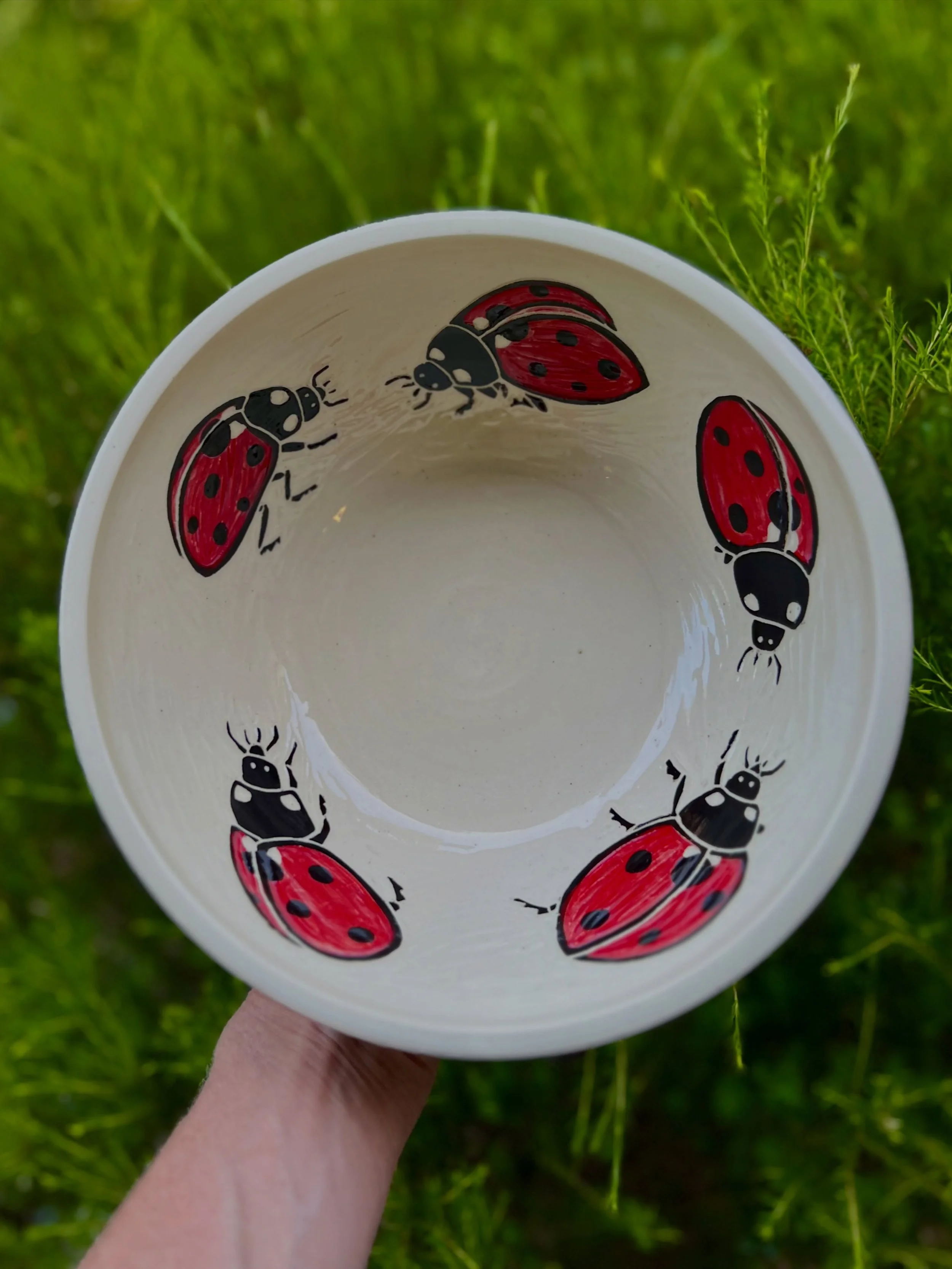 Ladybugs! Last event, a customer asked me to paint ladybugs, said she had a vision of a bowl crawling with them. So I made it.  Please keep me inspired!  I&rsquo;ll be taking notes in my OCF booth L44 opposite Chez Ray.  Do drop by!

#ladybugs #sgraf