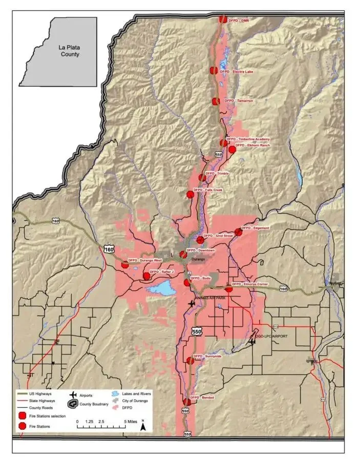 Map of the Durango Fire & Rescue district map