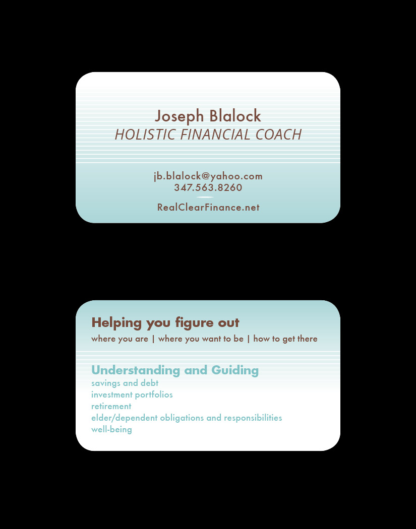 Joseph Blalock, Financial Coach, Business Card