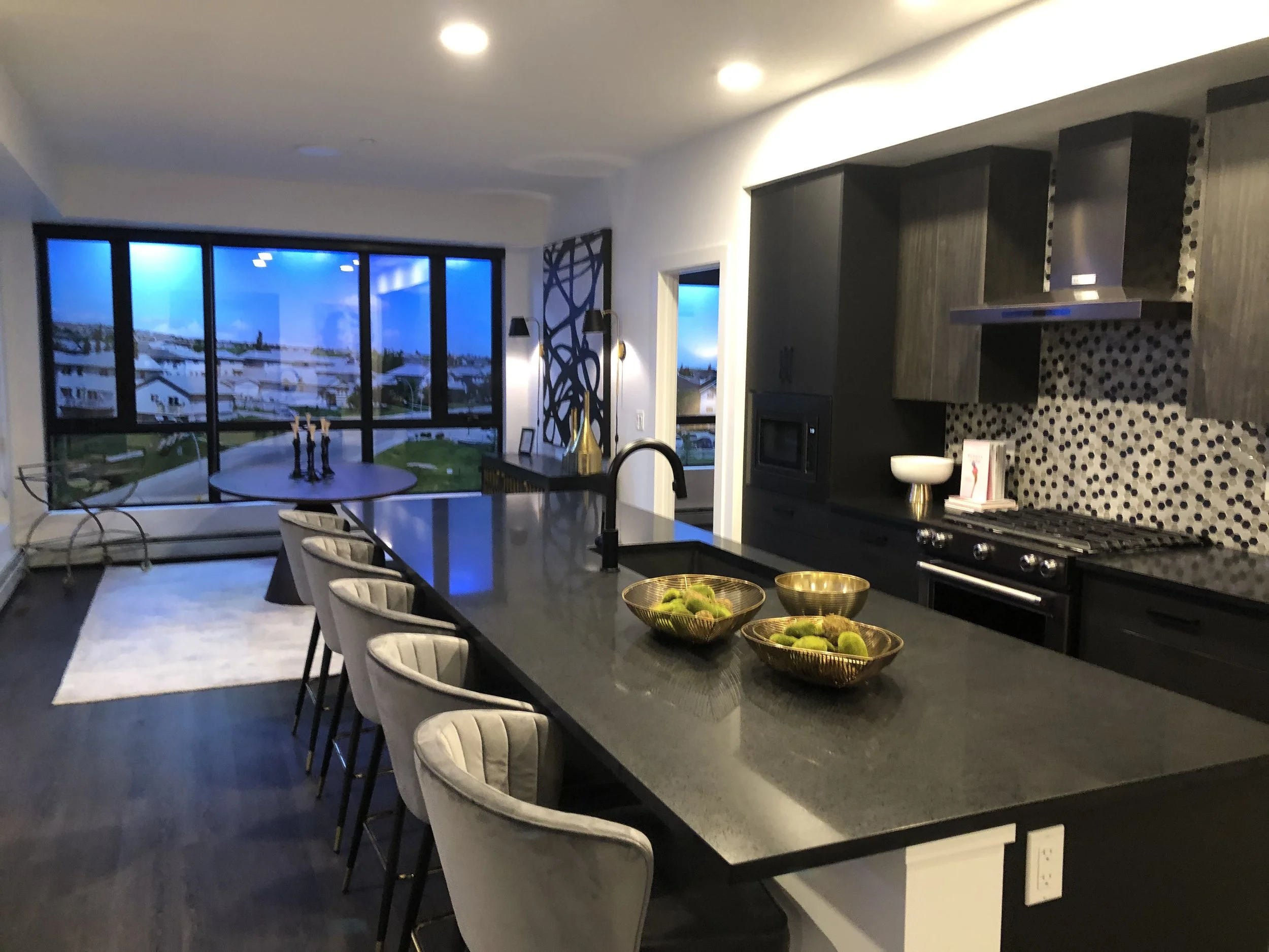 Show suite exterior backlit wrap composed of digitally stitched drone photography