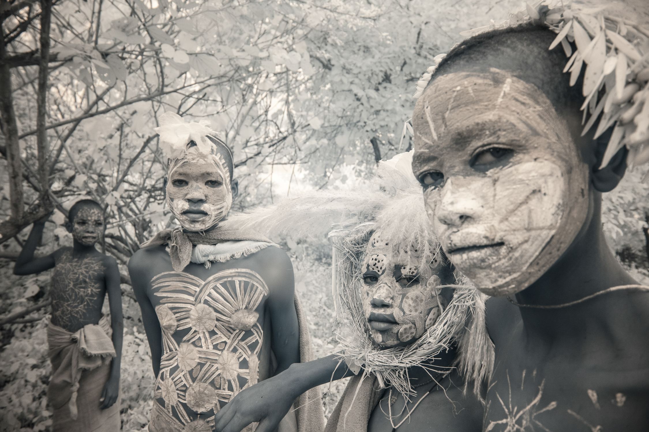 Living in harmony with nature, the Suri daily adorn their bodies with materials from the world around them, using plants, animal hides, clay, and colorfully paint their bodies with these natural pigments. 