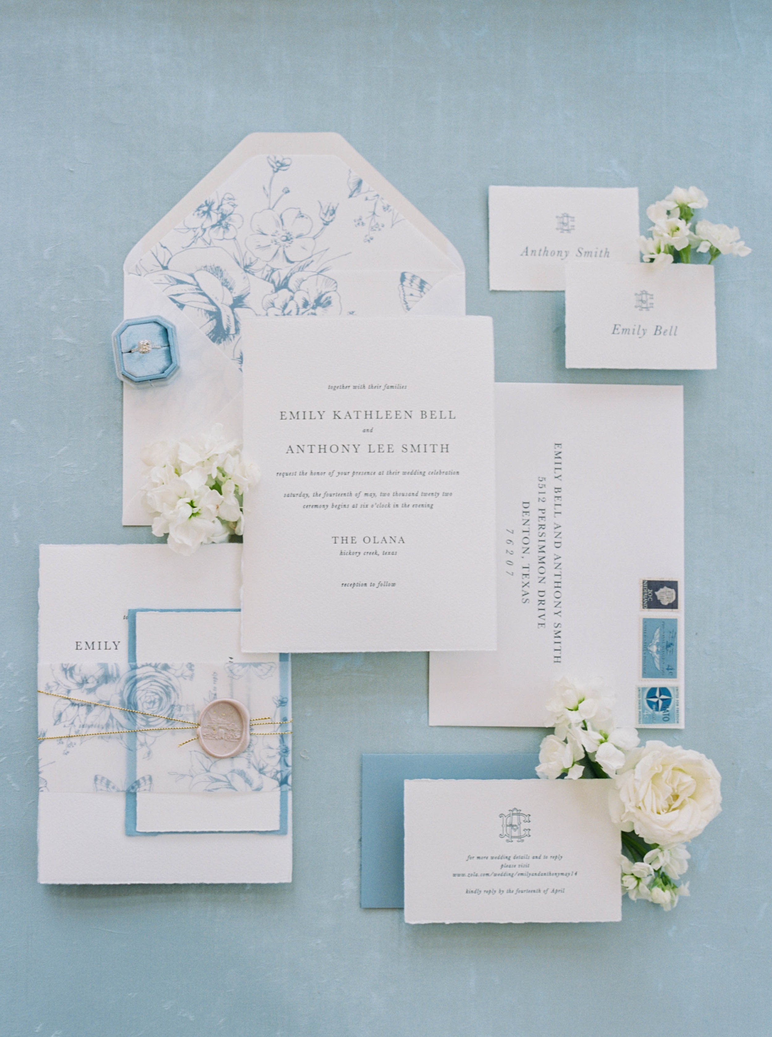 blue luxury wedding invitation flatly