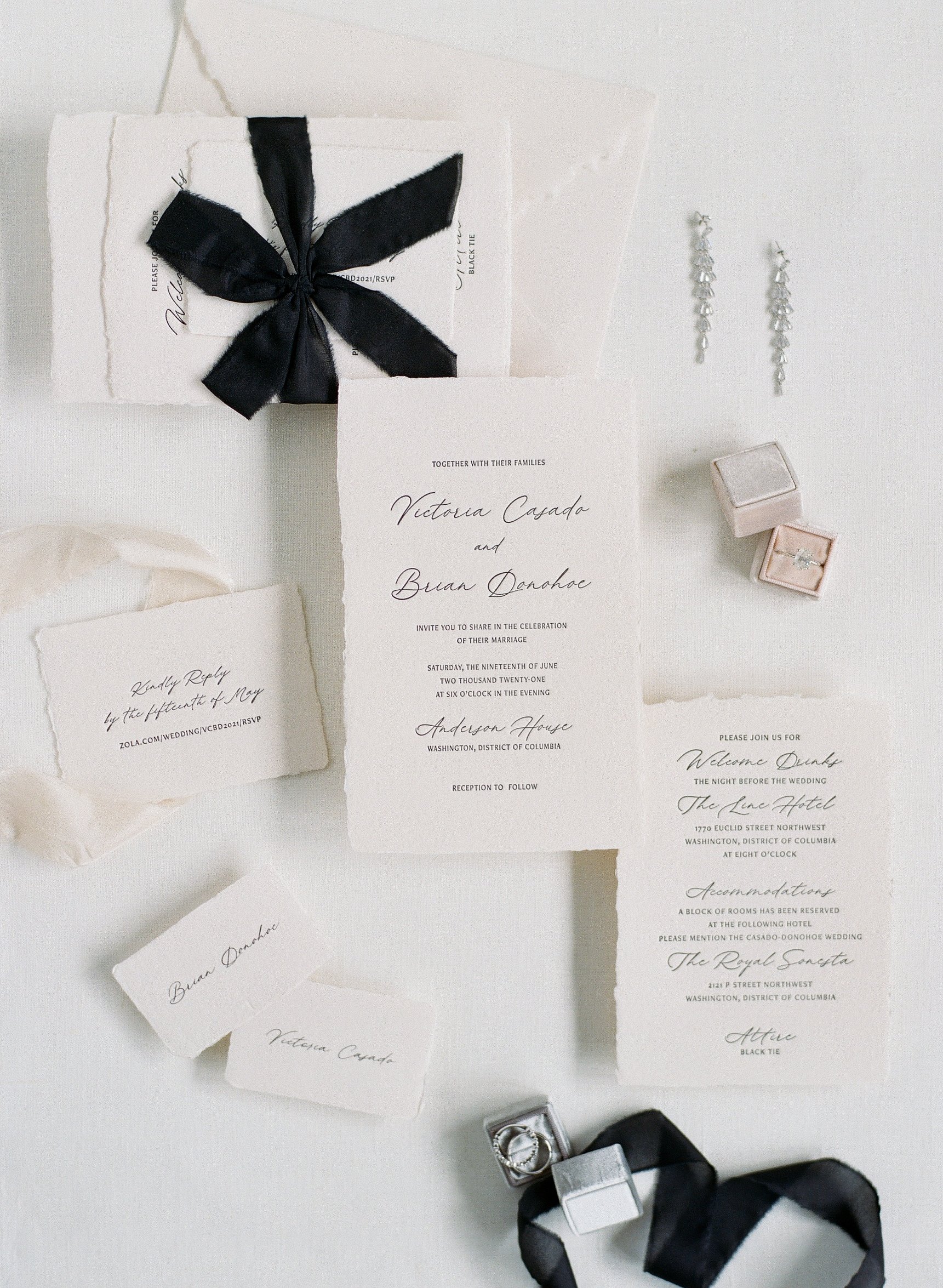 black and white wedding stationery