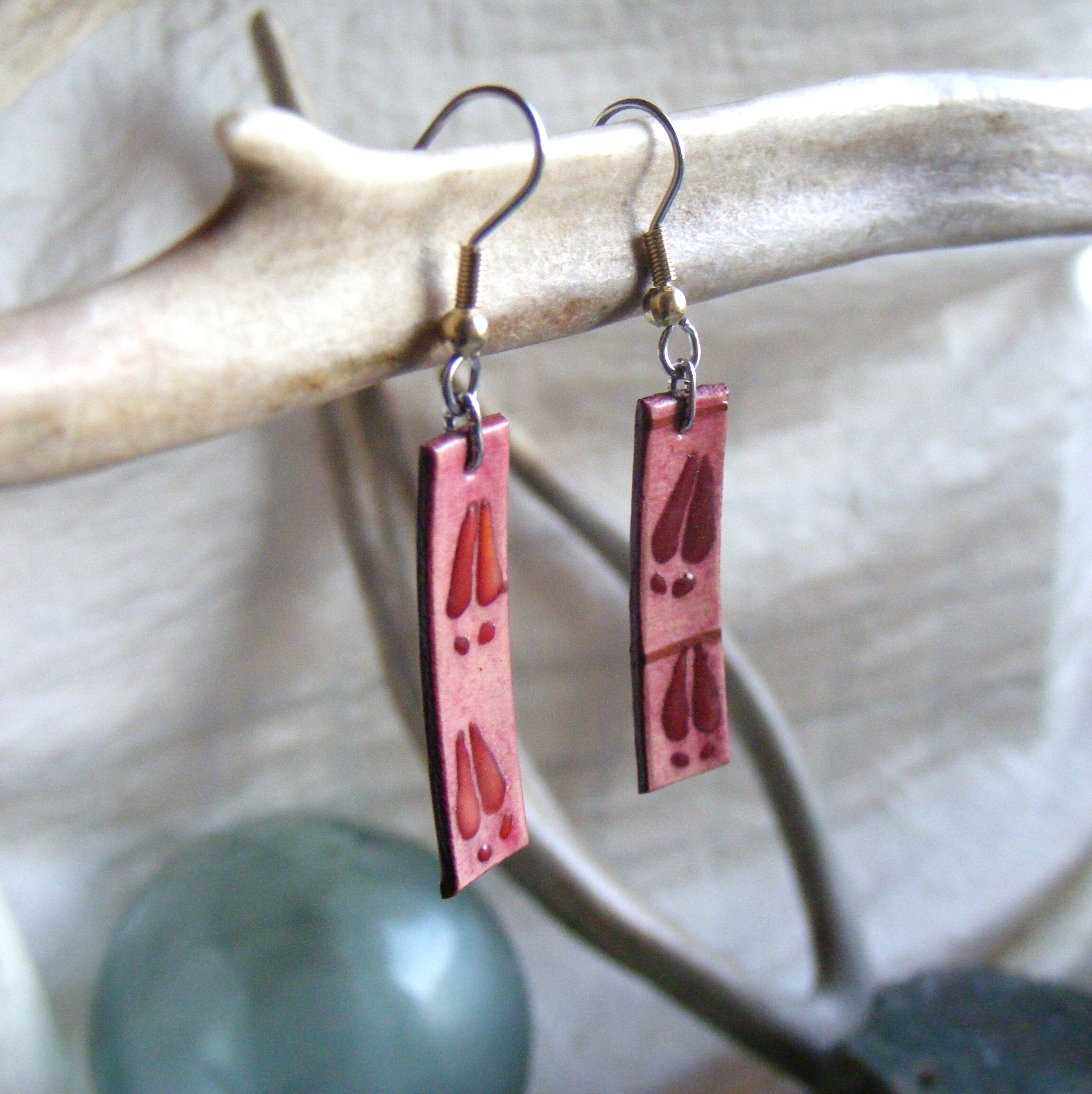 Red Moose Track Birch Bark Earrings