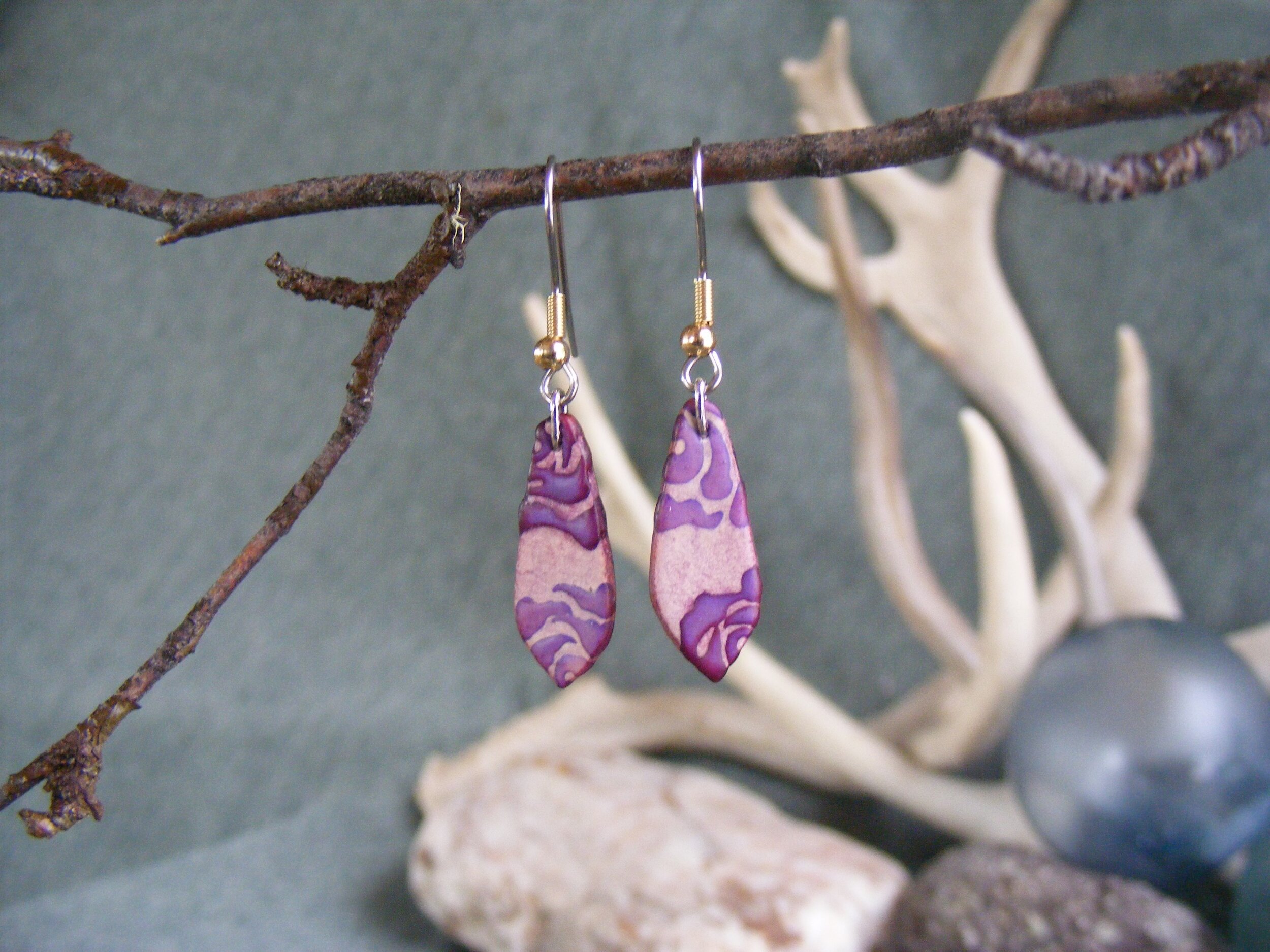 Purple Rosa Birch Bark Earrings (Small)