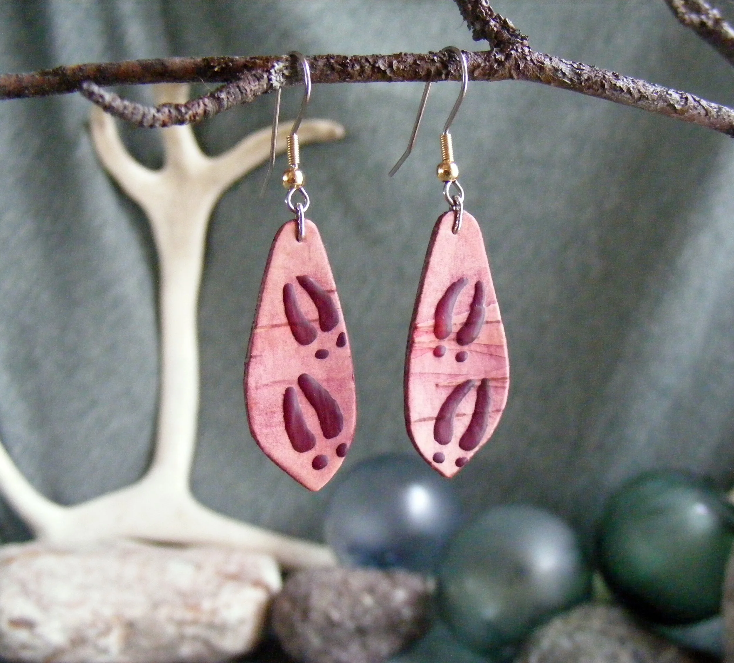 Purple Moose Track Birch Bark Earrings