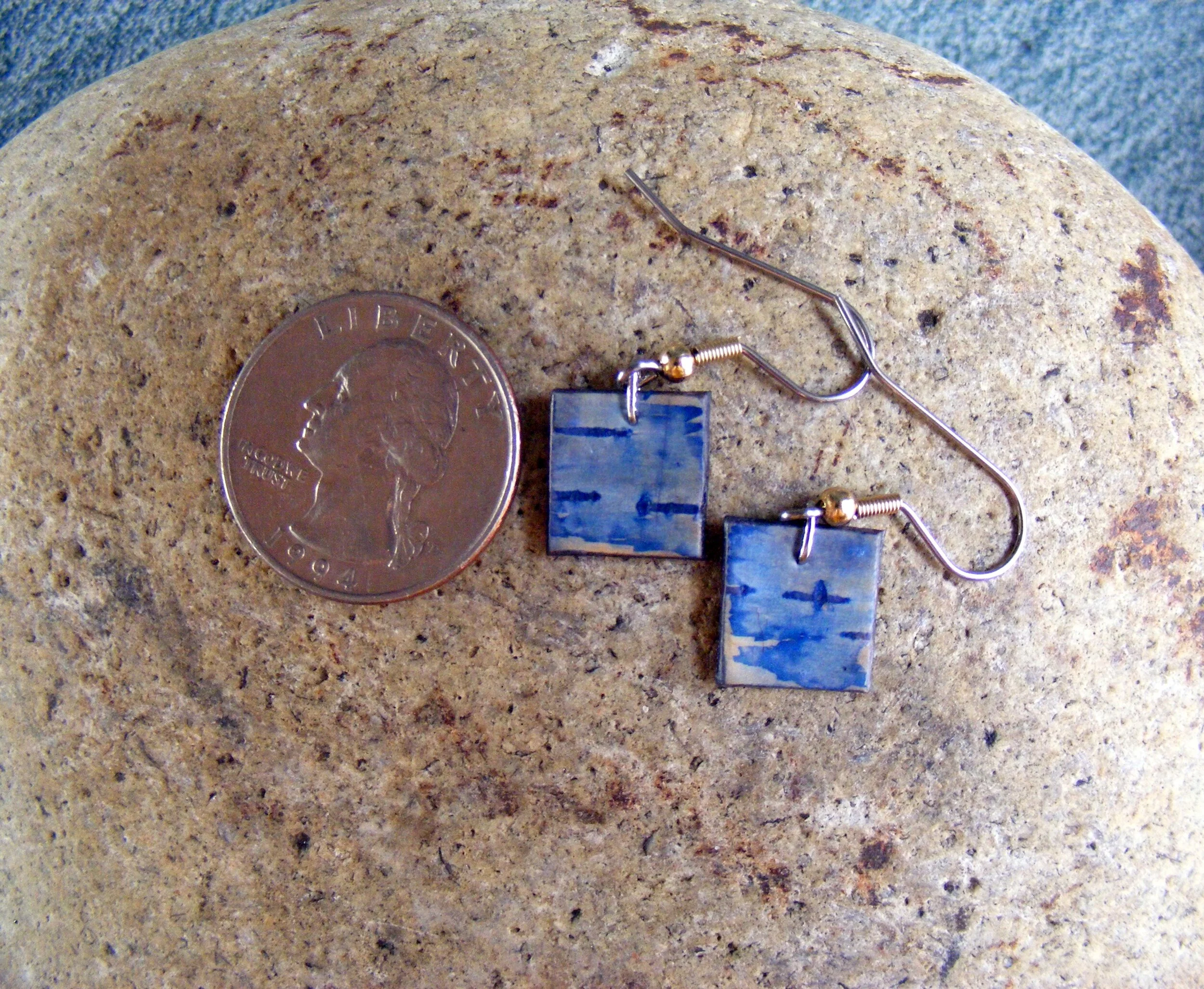 Small Birch Bark Earrings in Blue
