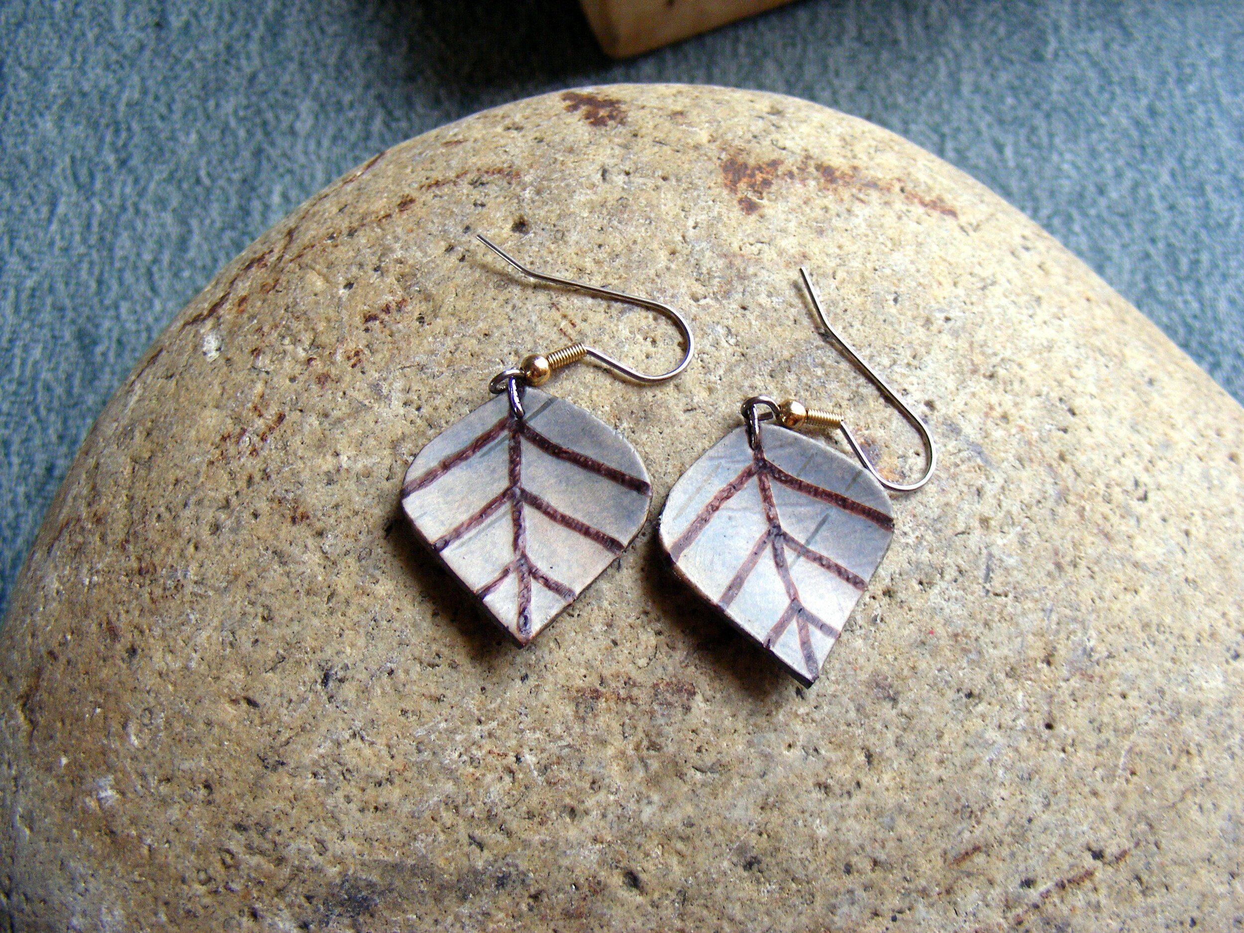 Denim Blue Leaf Birch Bark Earrings