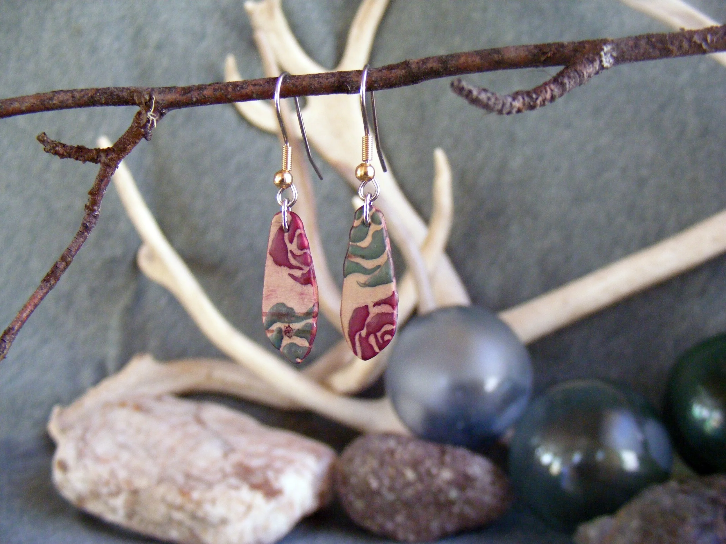 Teal and Purple Rosa Birch Bark Earrings