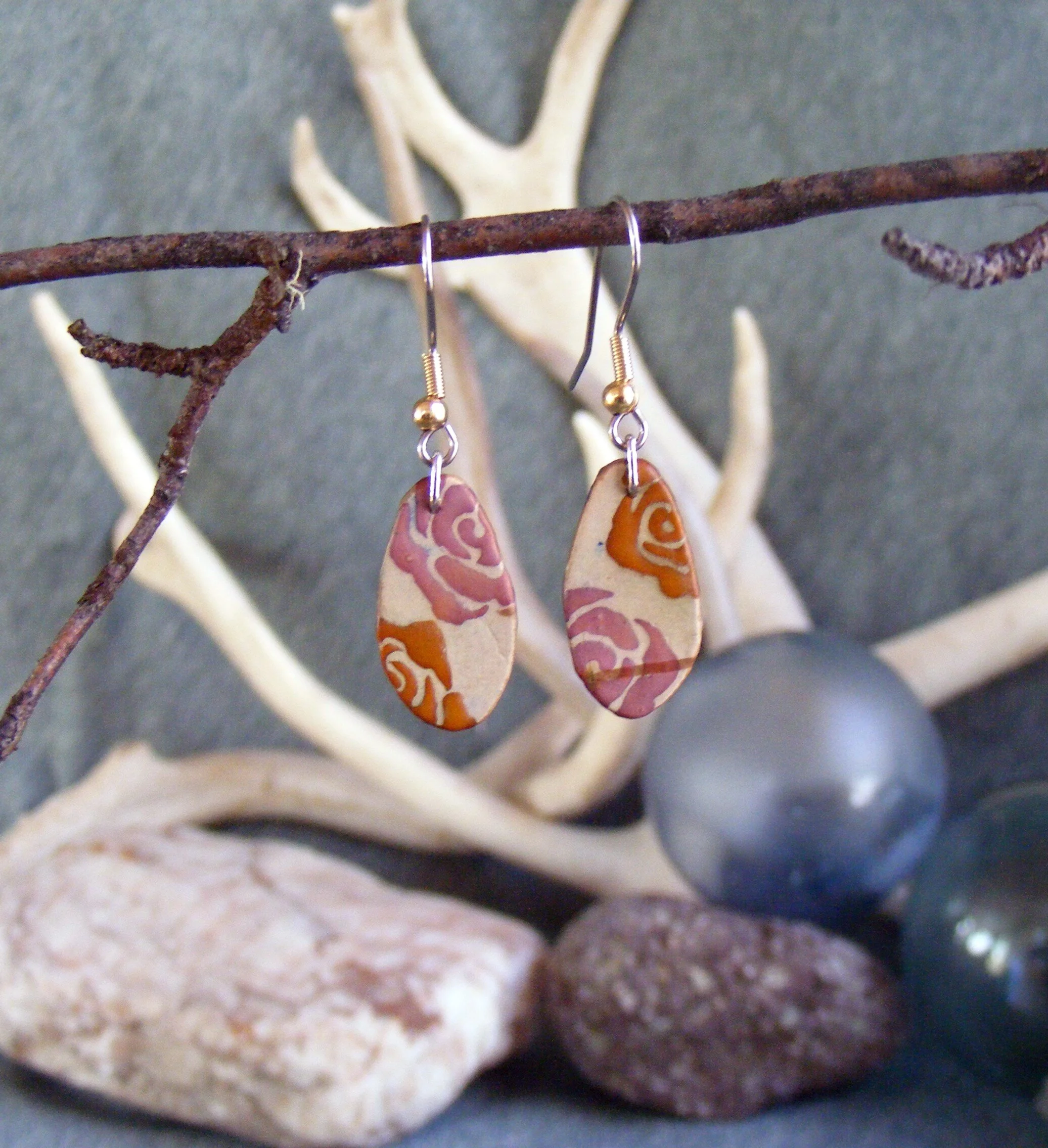 Purple and Tan Rosa Birch Bark Earrings