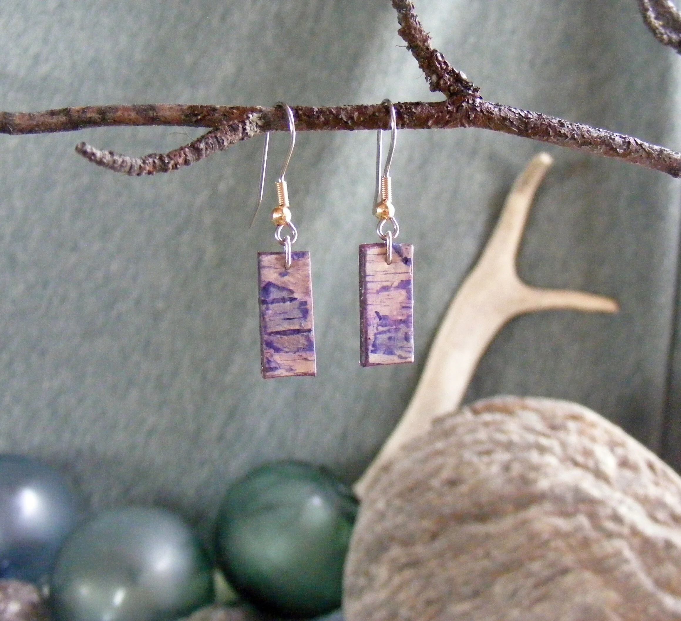 Small Birch Bark Earrings in Purple